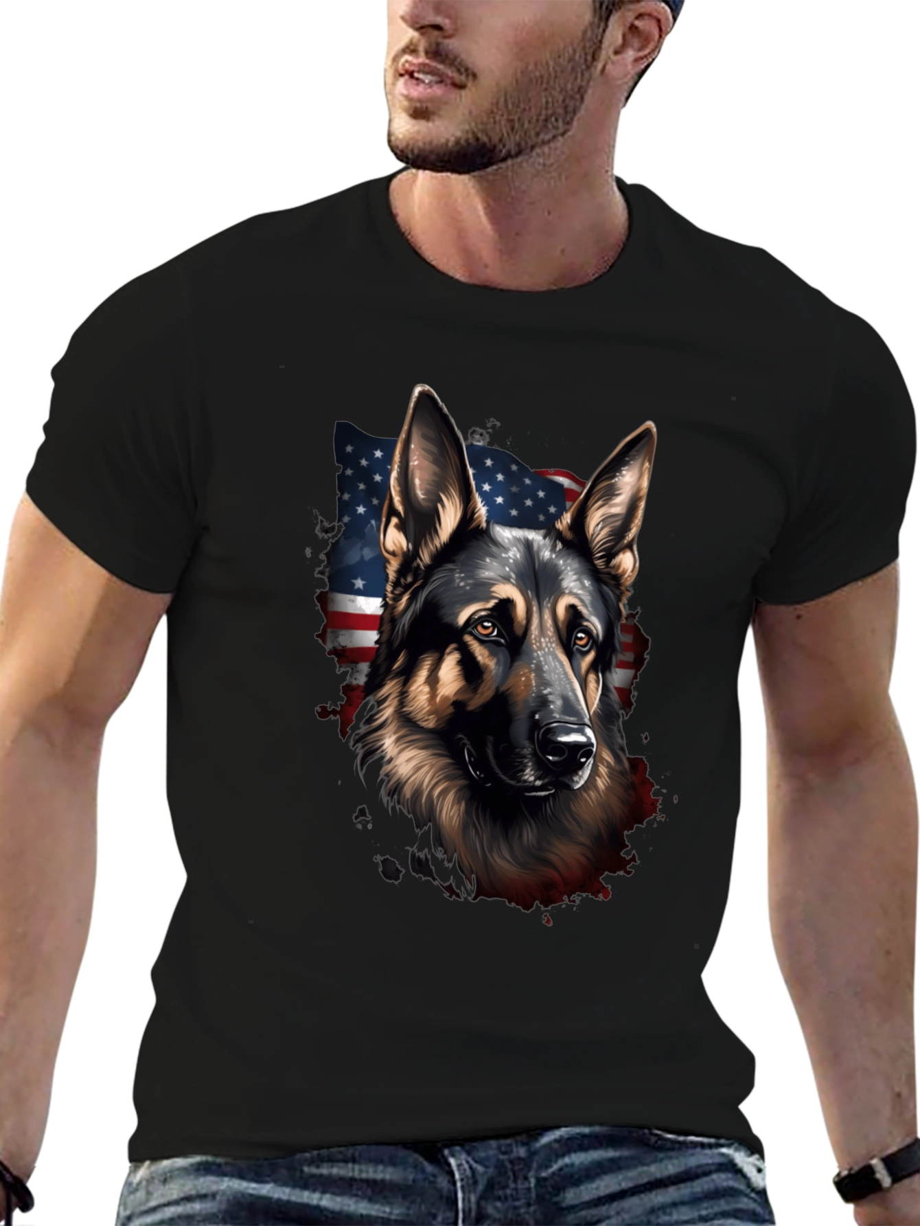 German Shepherd American Flag T-Shirt