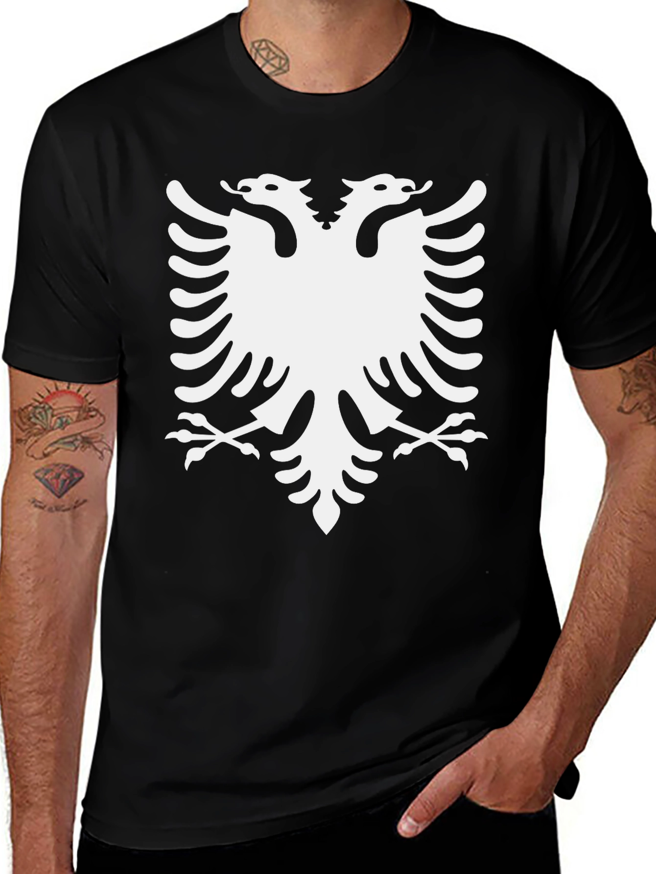Albanian Eagle Graphic Tee - Classic Black Cotton Shirt