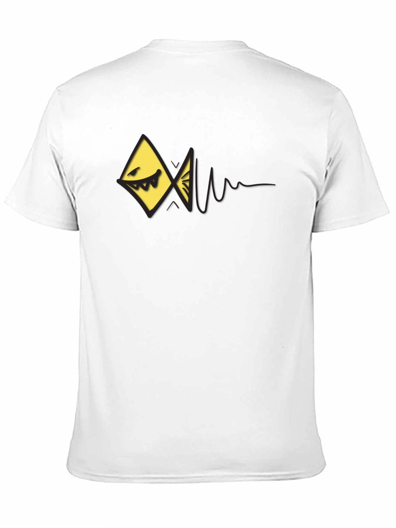 Edgy Geometric Fish Graphic Black T-Shirt