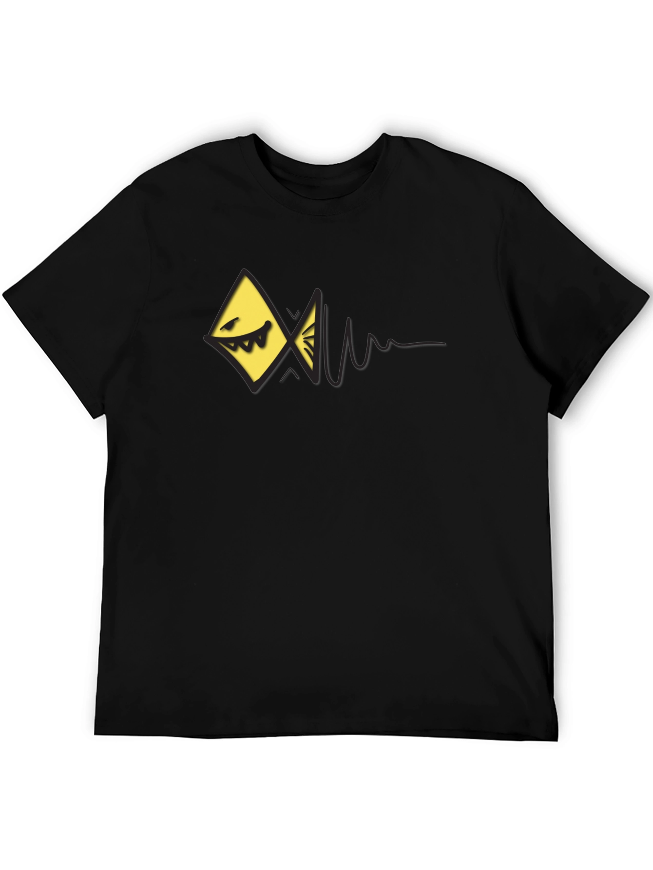 Edgy Geometric Fish Graphic Black T-Shirt