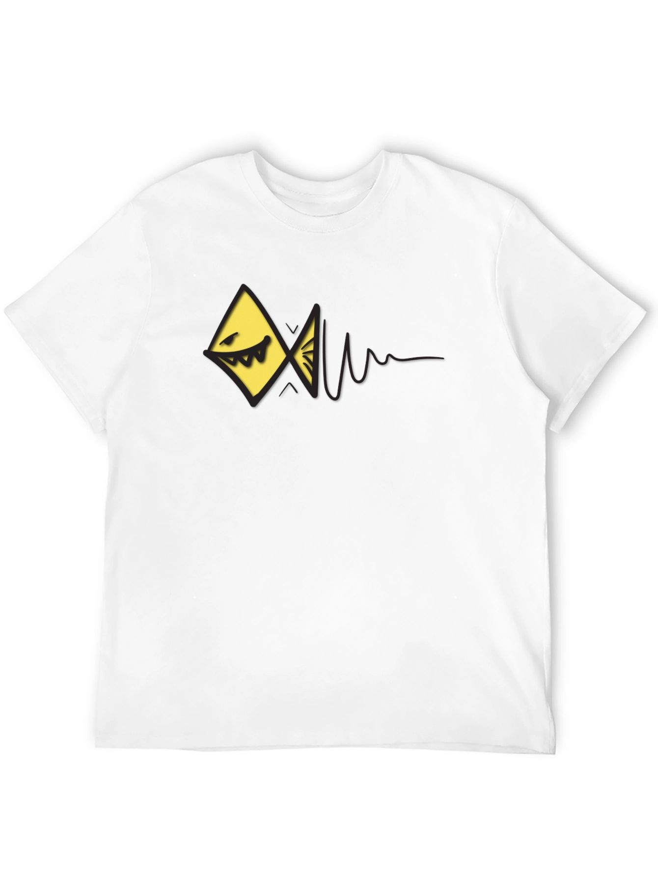 Edgy Geometric Fish Graphic Black T-Shirt