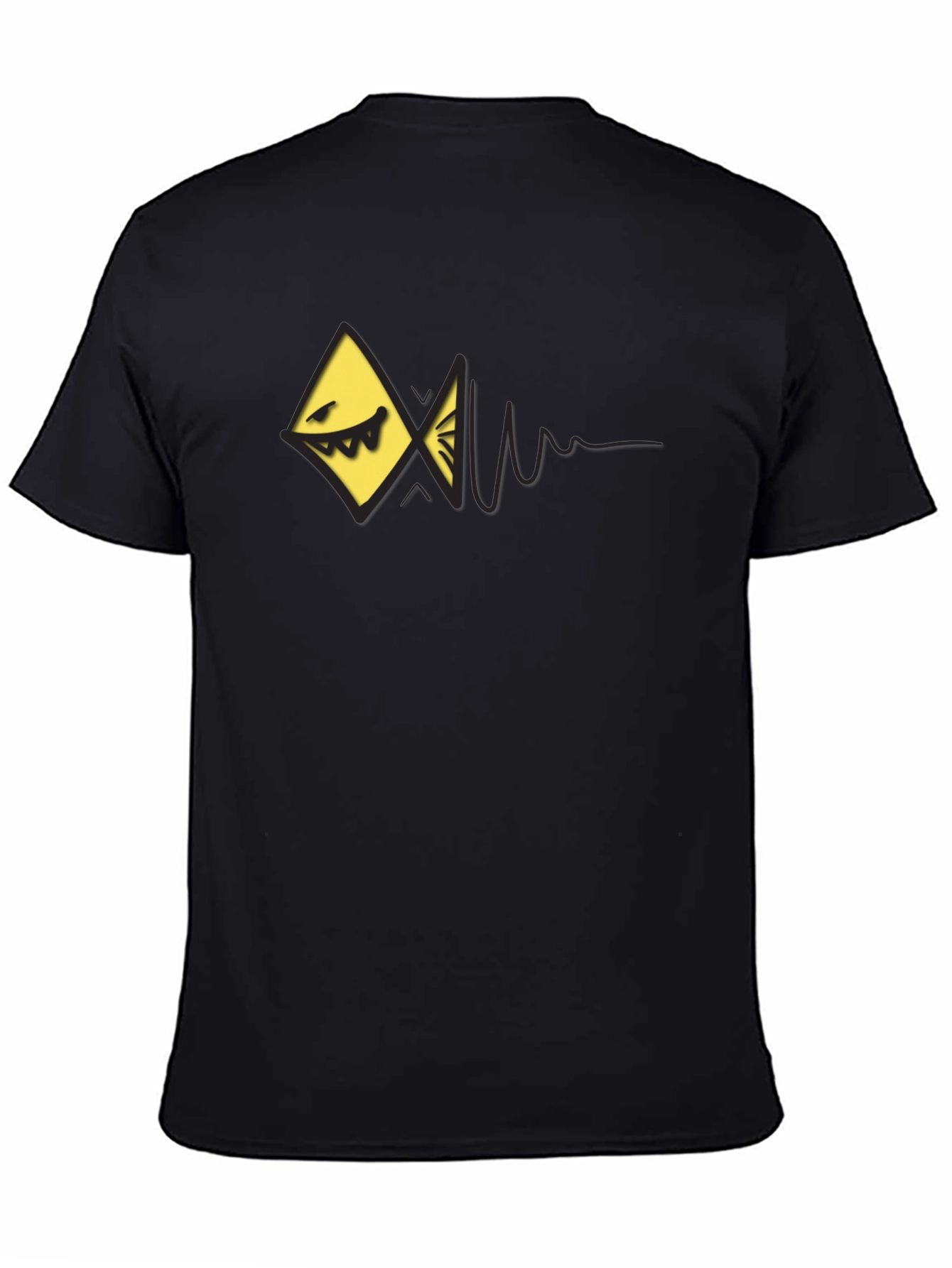 Edgy Geometric Fish Graphic Black T-Shirt