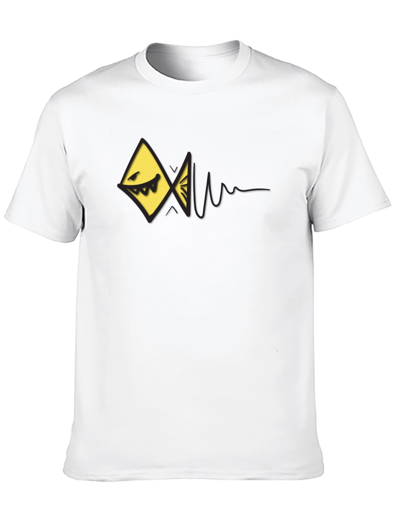 Edgy Geometric Fish Graphic Black T-Shirt