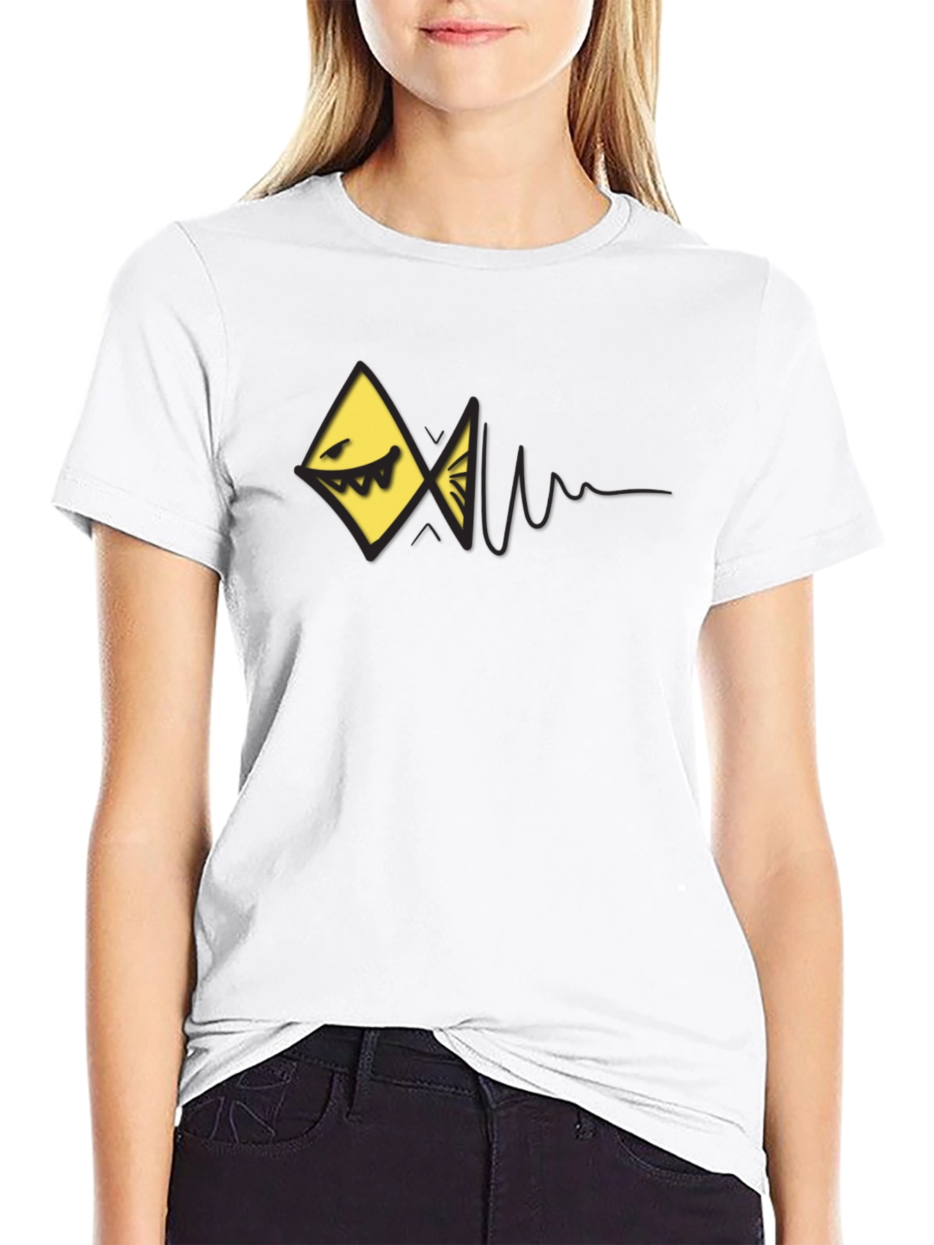 Edgy Geometric Fish Graphic Black T-Shirt