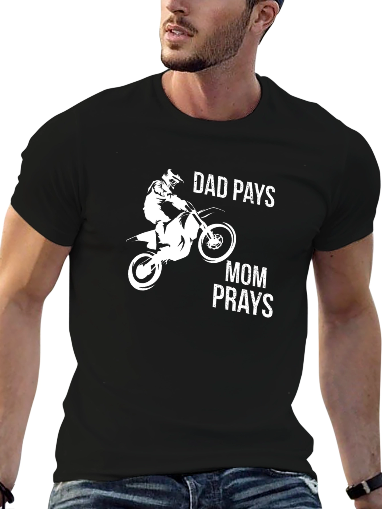 Dad Pays Mom Prays T-Shirt Motocross Black