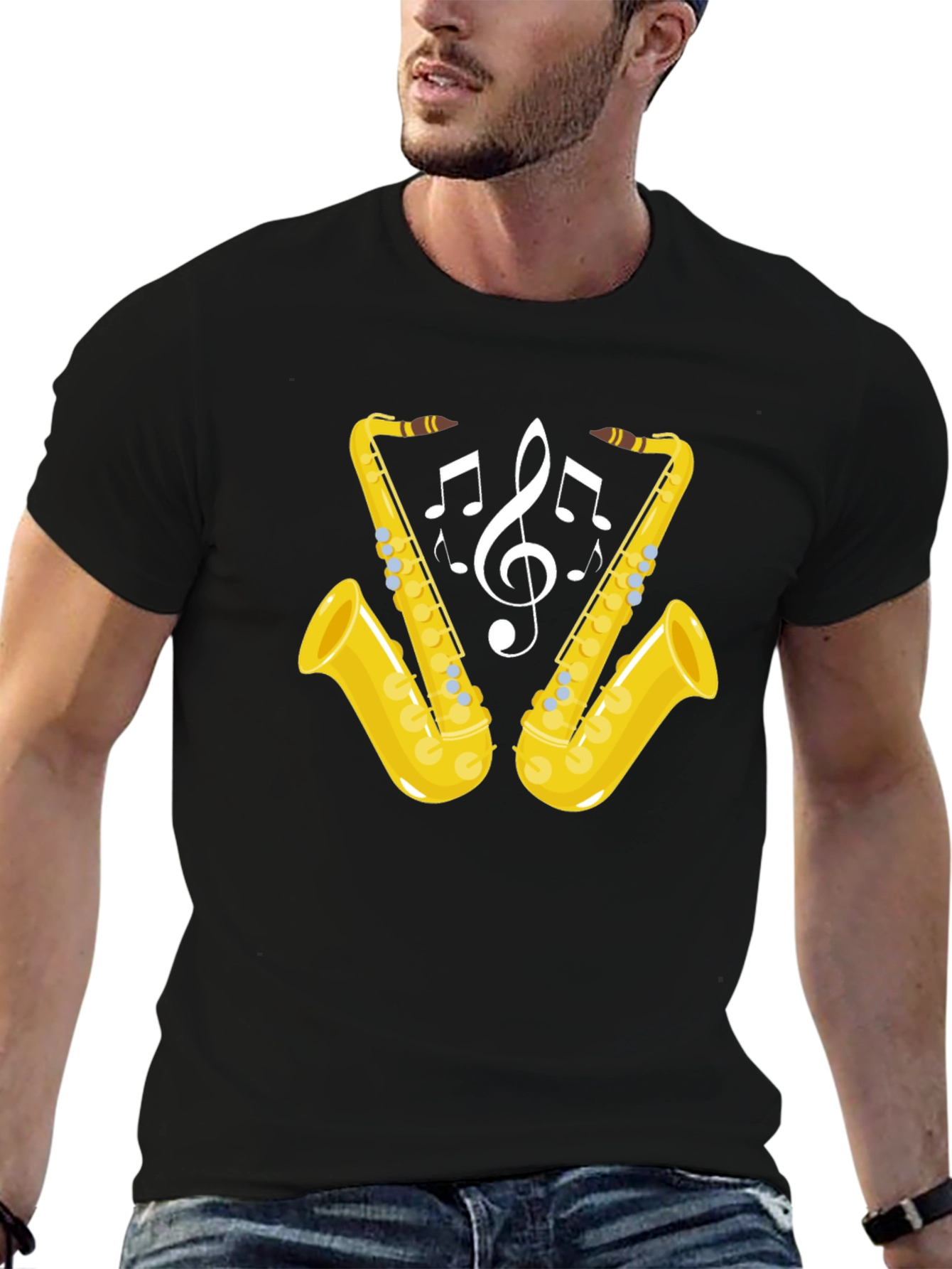 Saxophone Music Notes Graphic T-Shirt