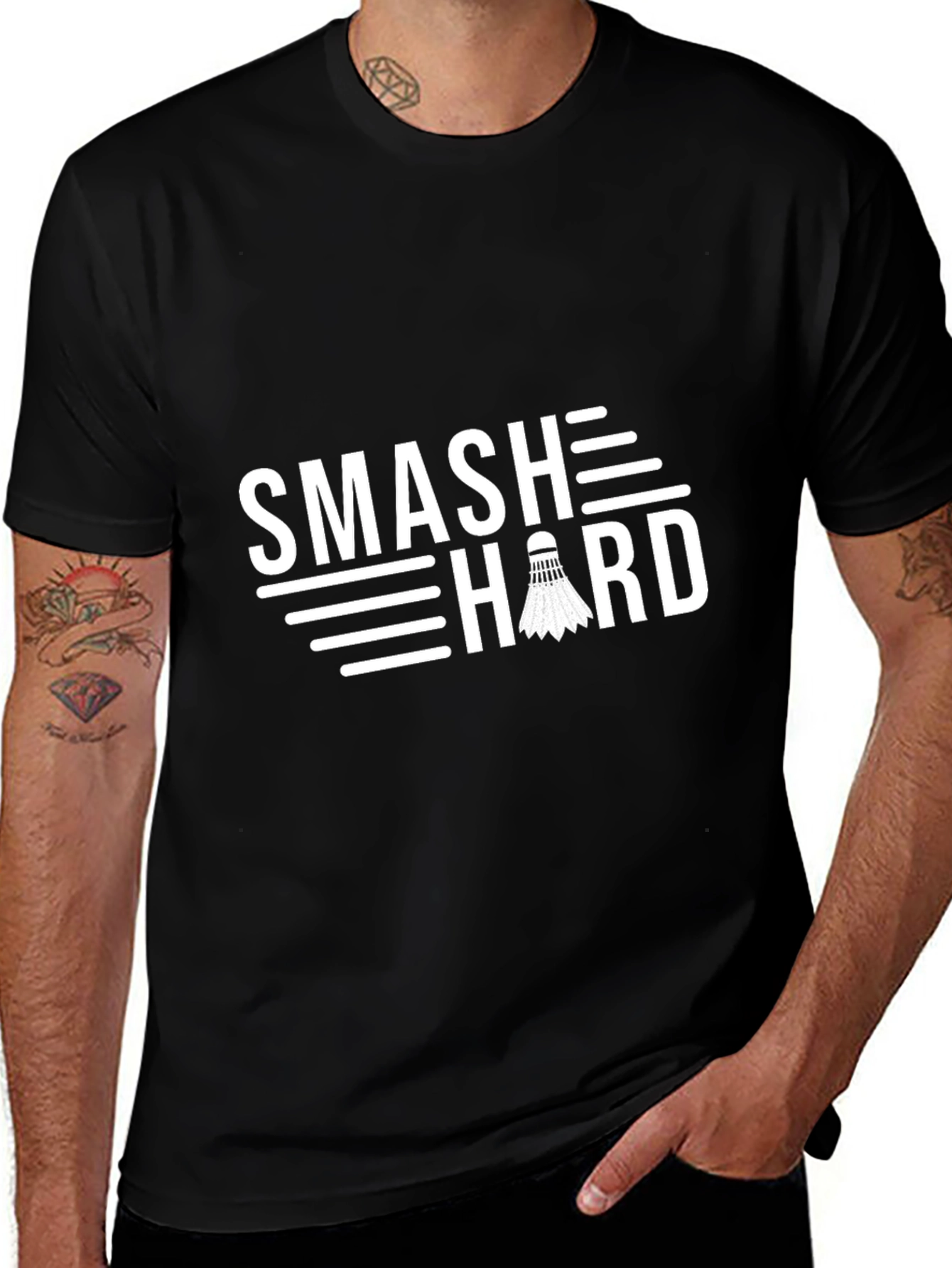 Smash Hard Badminton Graphic Tee - Black