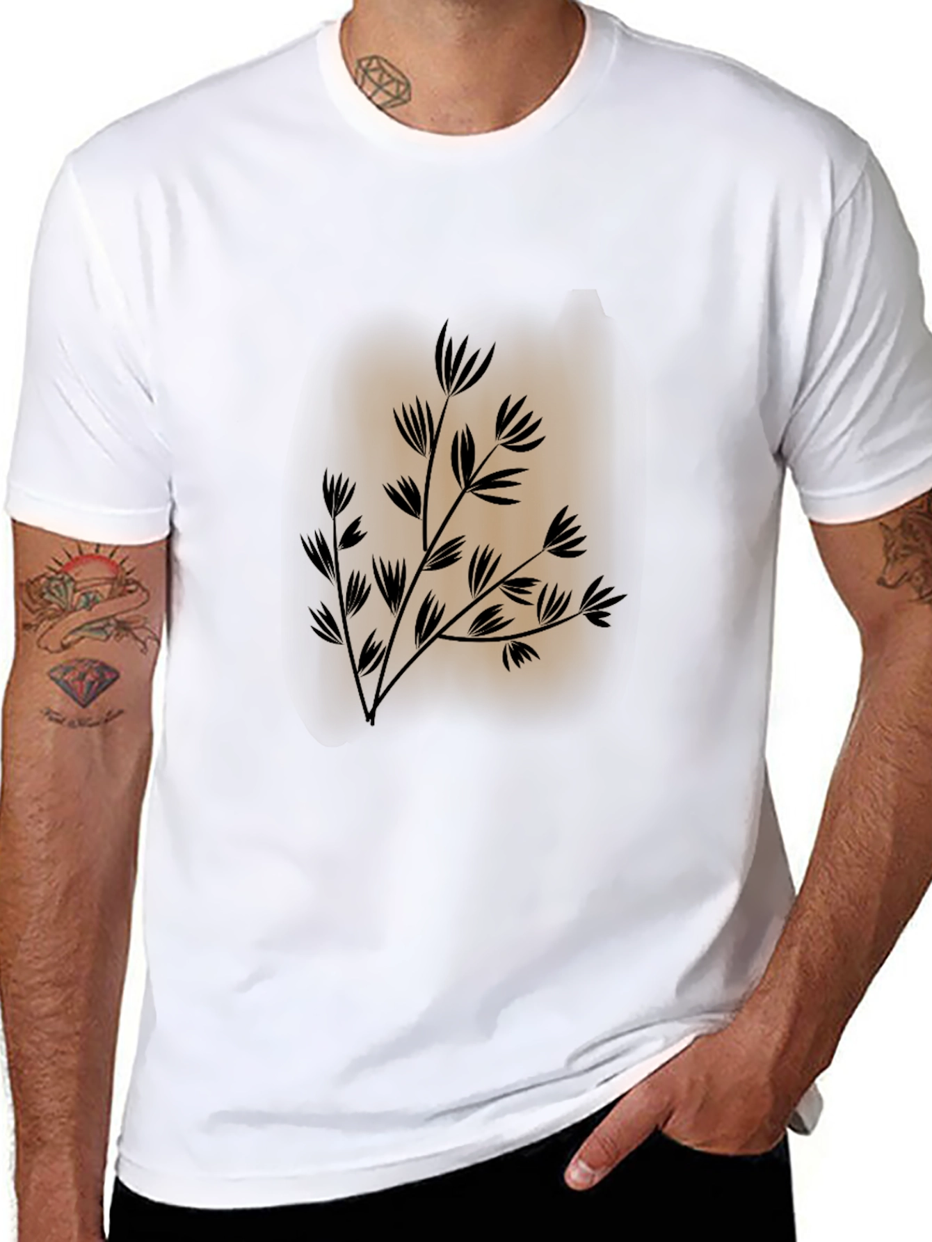Mens Black Tee with Botanical Print