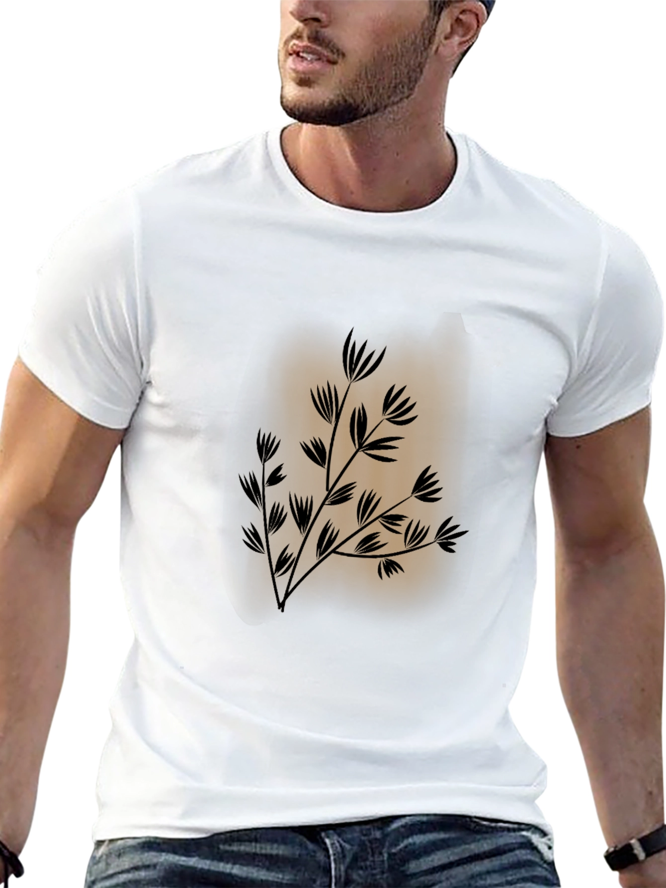 Mens Black Tee with Botanical Print
