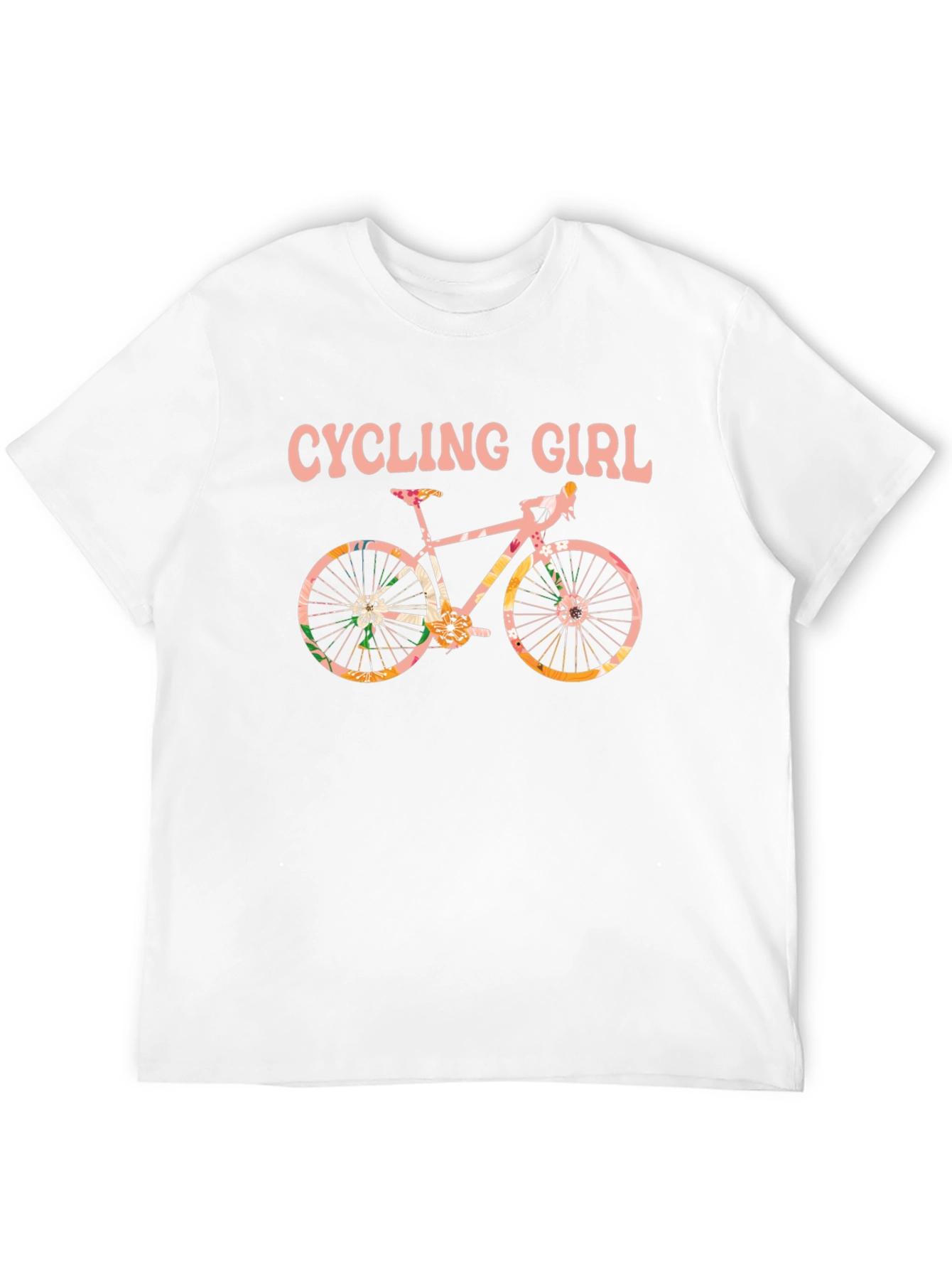 Cycling Girl T-Shirt - Floral Bike Design
