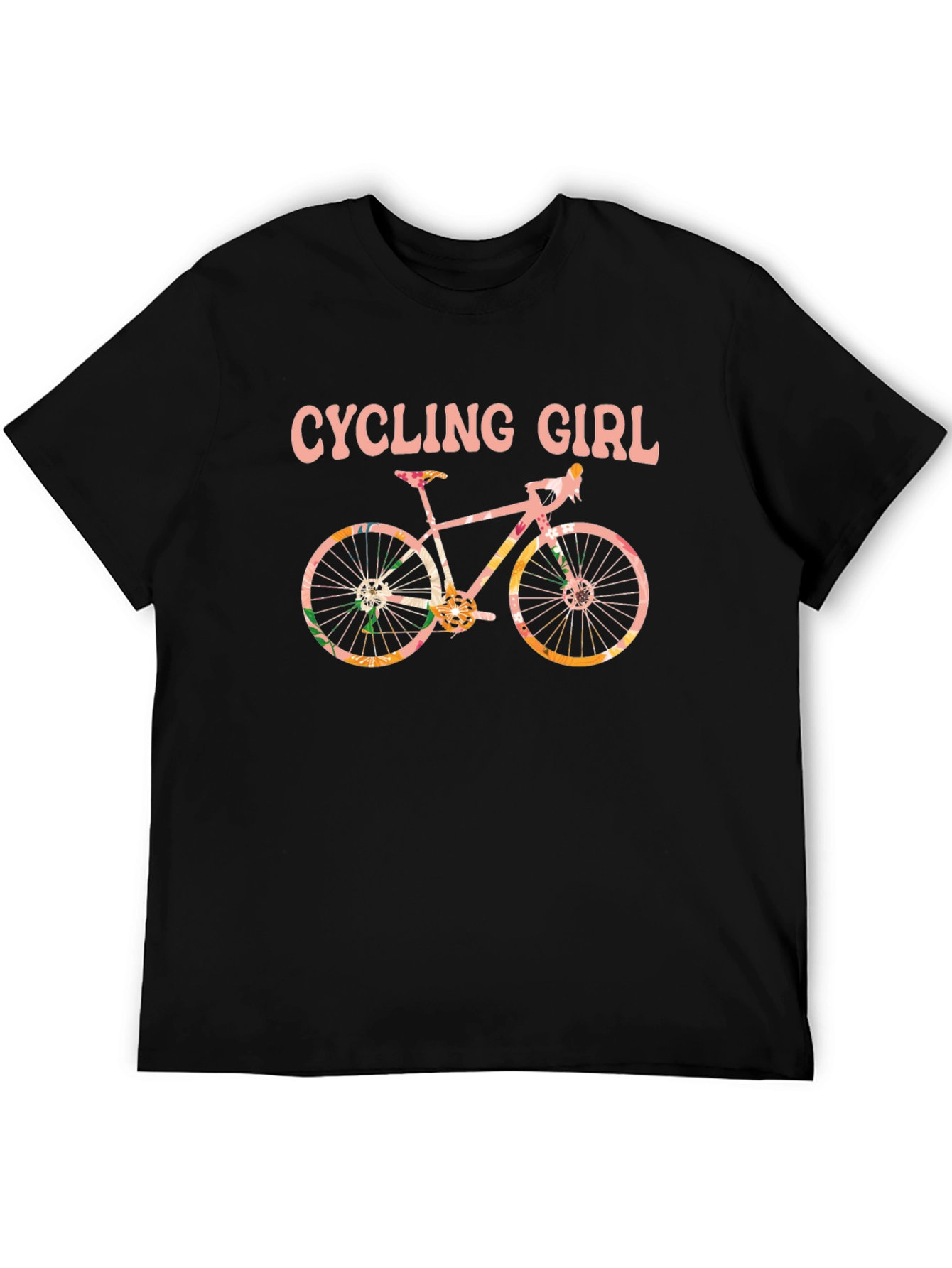 Cycling Girl T-Shirt - Floral Bike Design