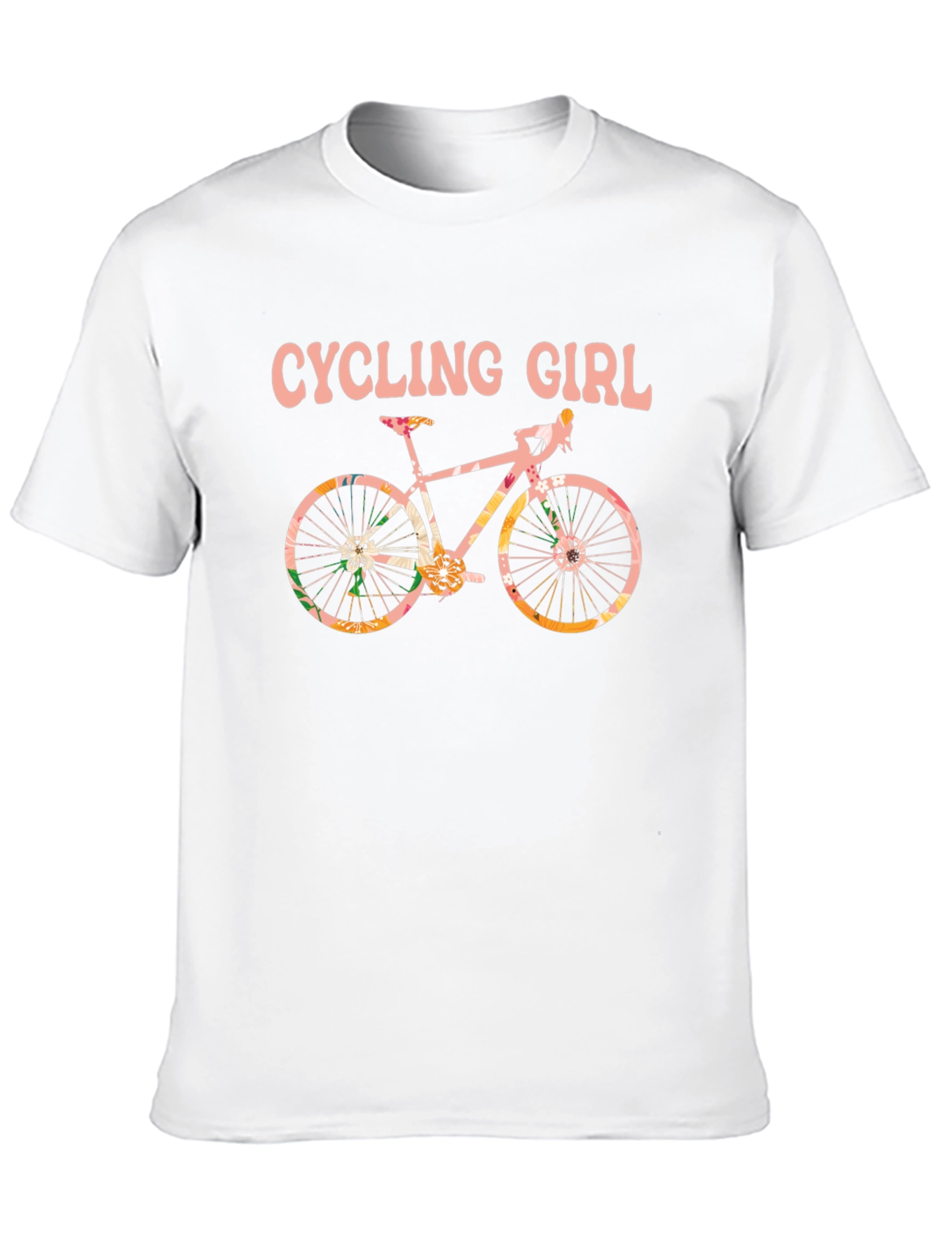 Cycling Girl T-Shirt - Floral Bike Design