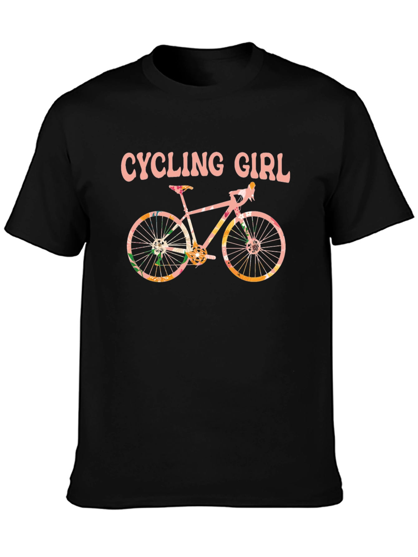 Cycling Girl T-Shirt - Floral Bike Design