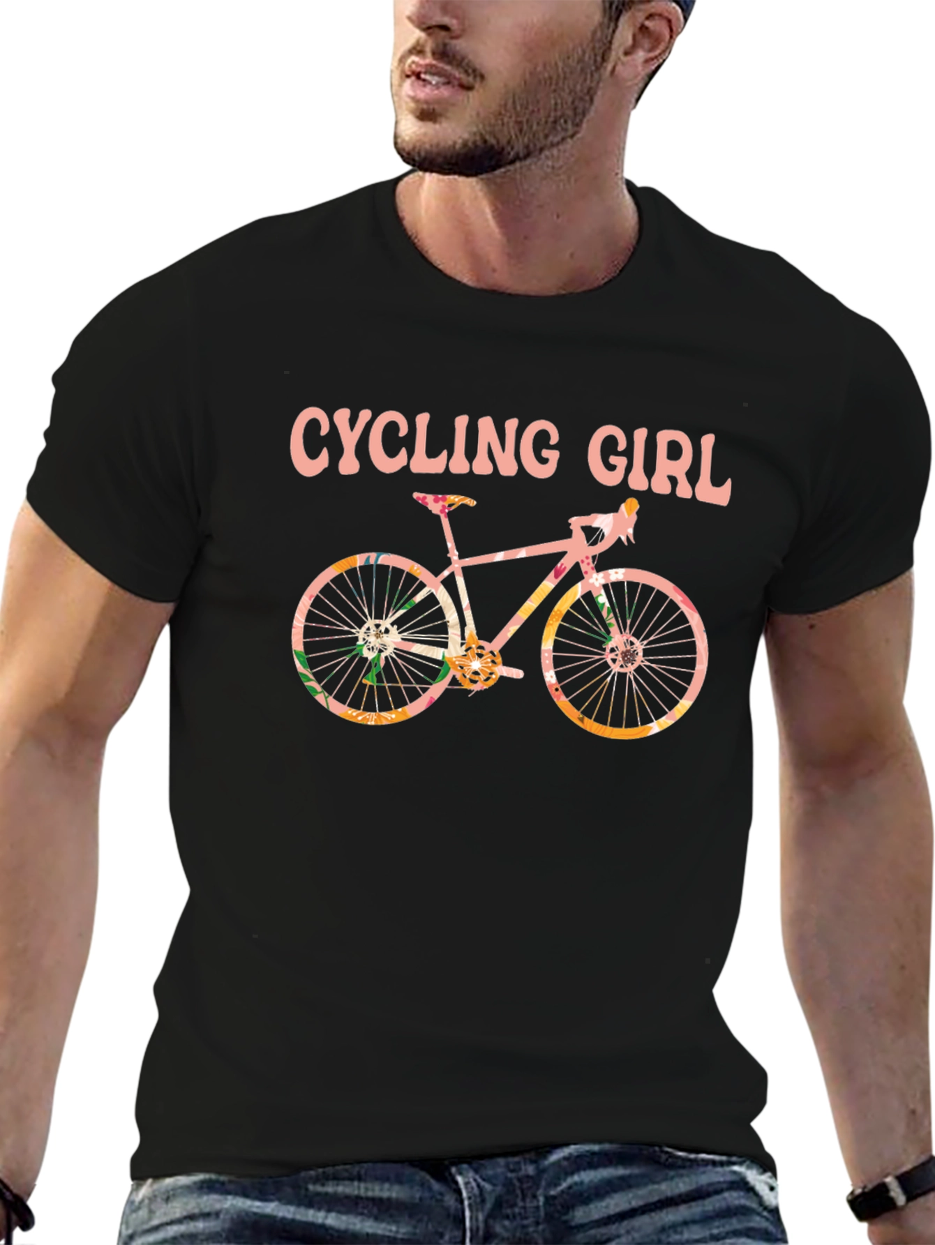 Cycling Girl T-Shirt - Floral Bike Design