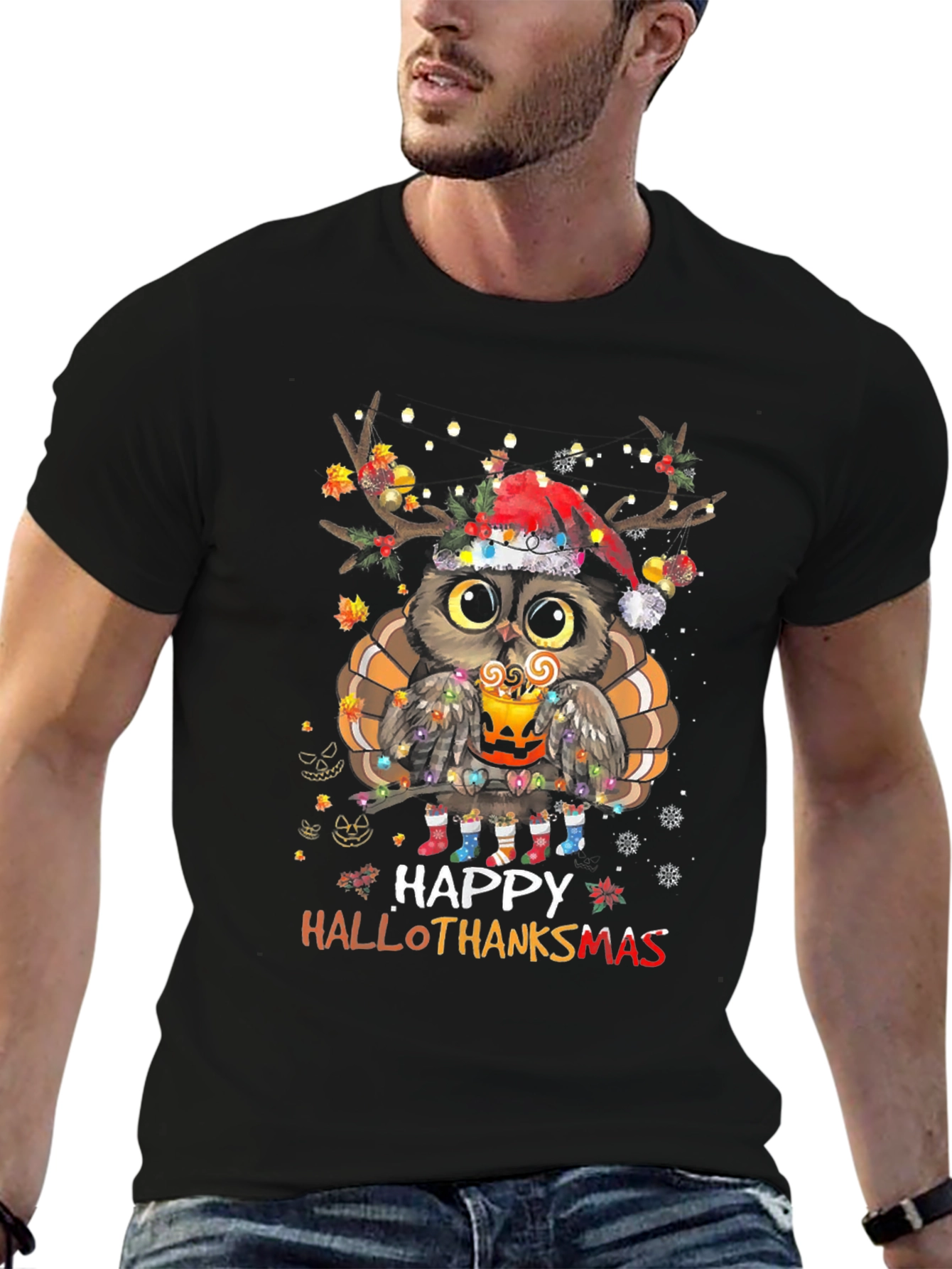 Happy Hallothanksmas Owl Holiday T-Shirt