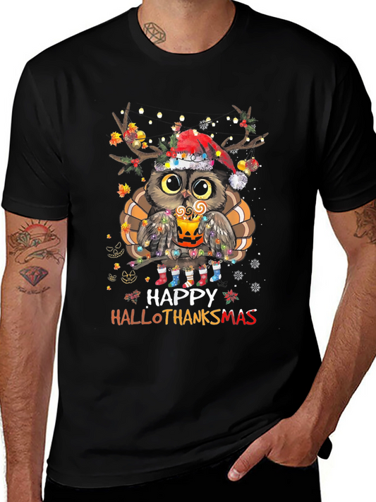 Happy Hallothanksmas Owl Holiday T-Shirt