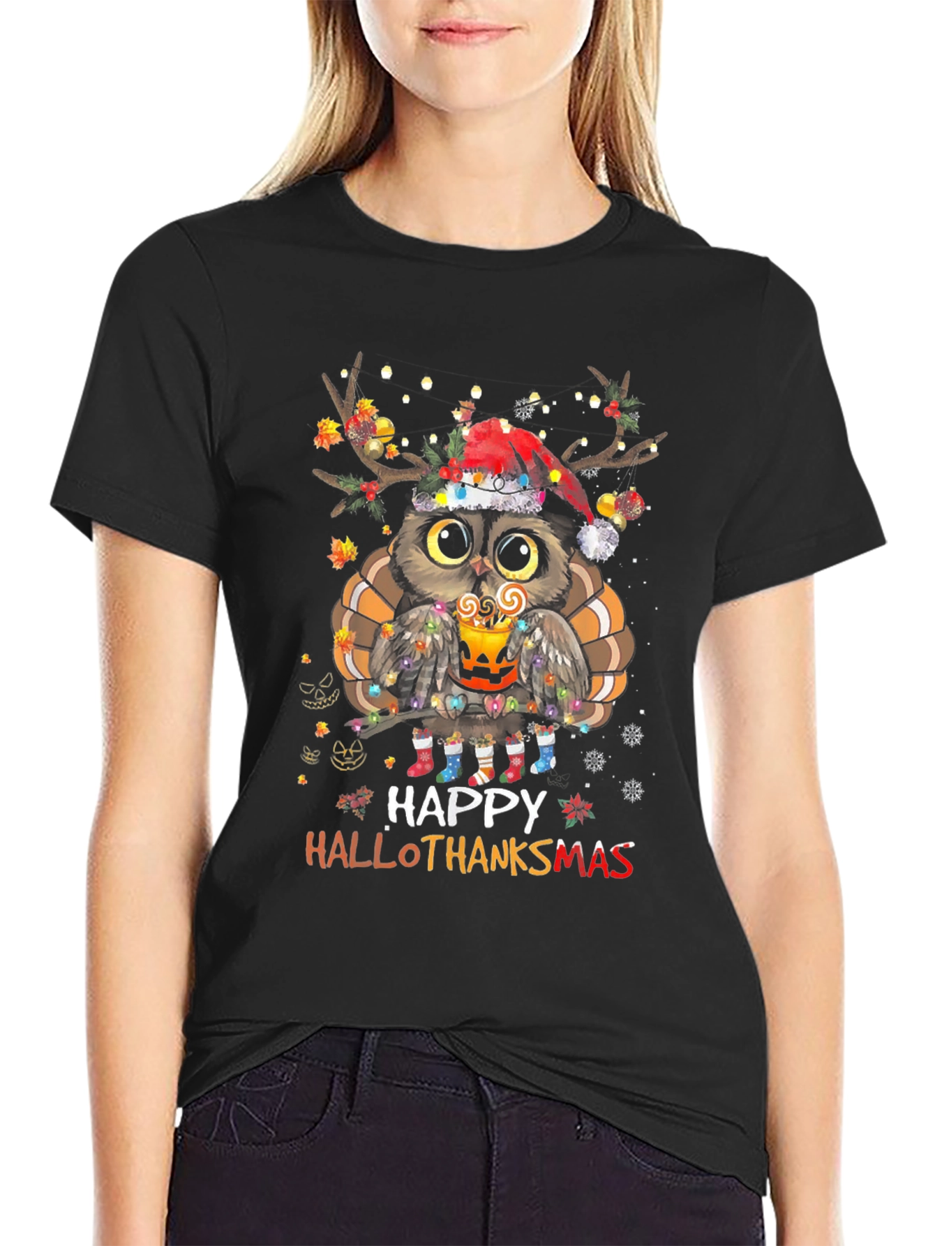 Happy Hallothanksmas Owl Holiday T-Shirt