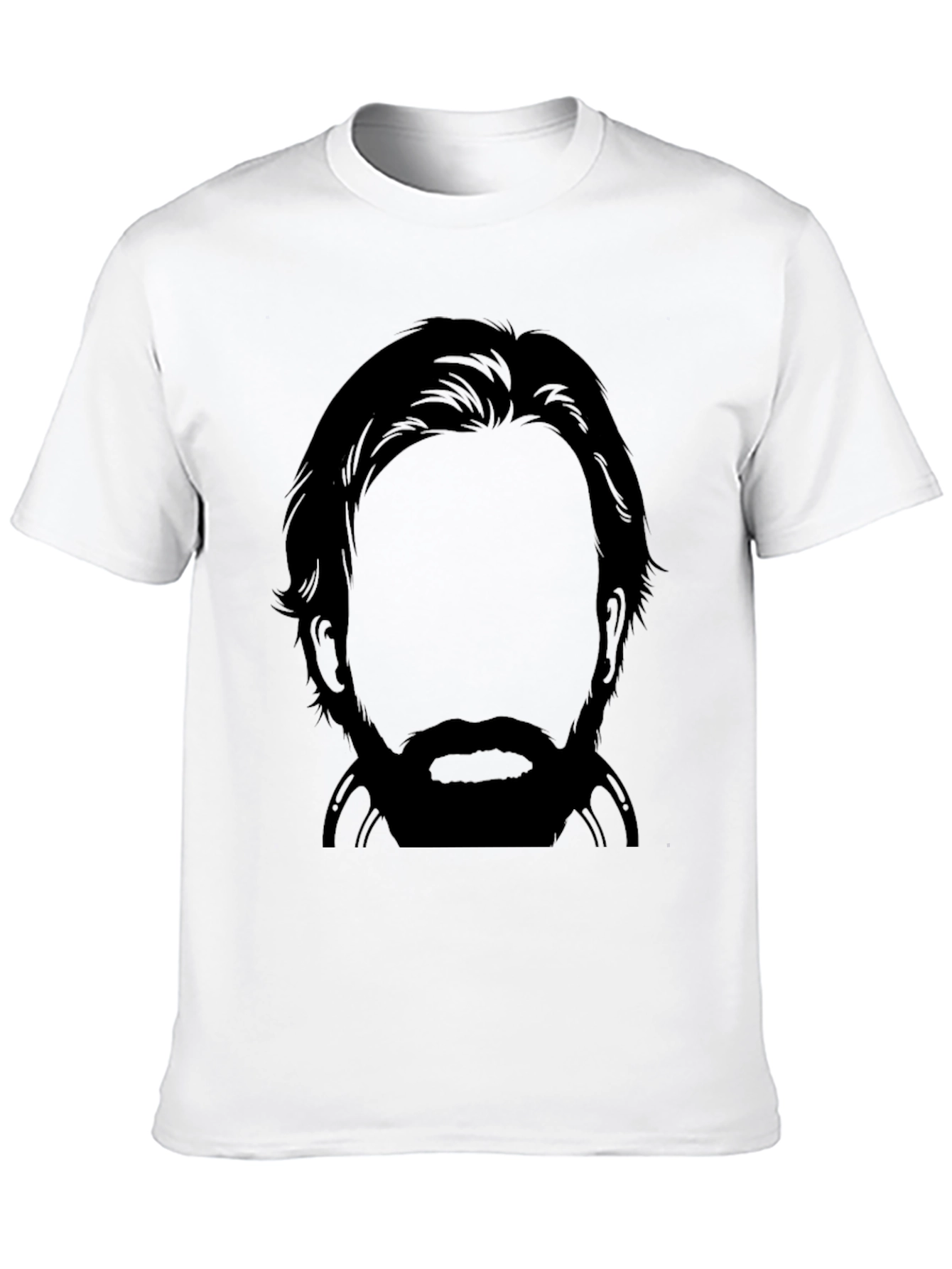 Bearded Silhouette Graphic Tee - Black Crew Neck T-Shirt