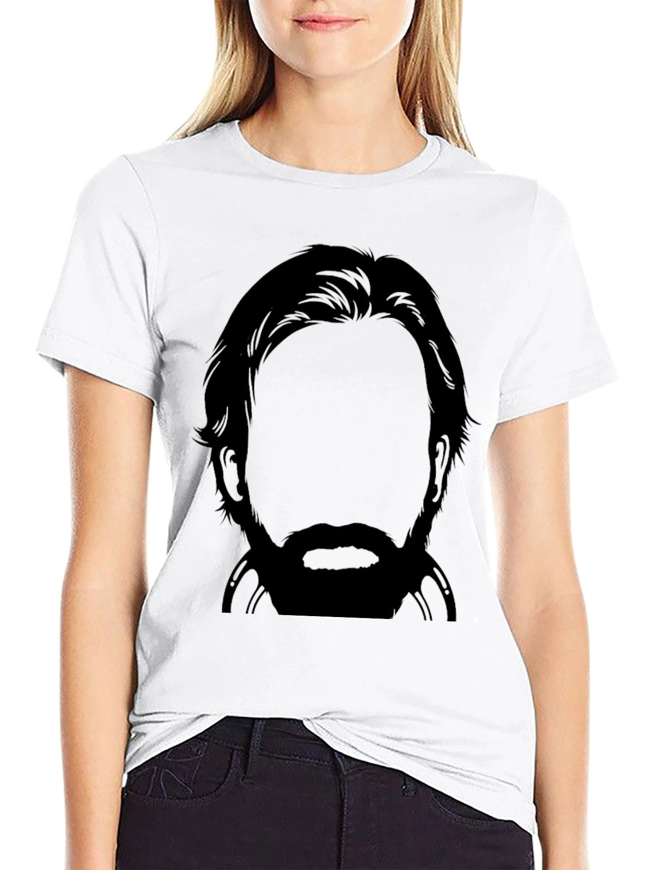 Bearded Silhouette Graphic Tee - Black Crew Neck T-Shirt