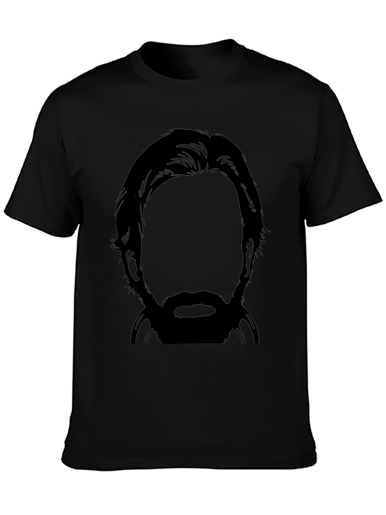 Bearded Silhouette Graphic Tee - Black Crew Neck T-Shirt