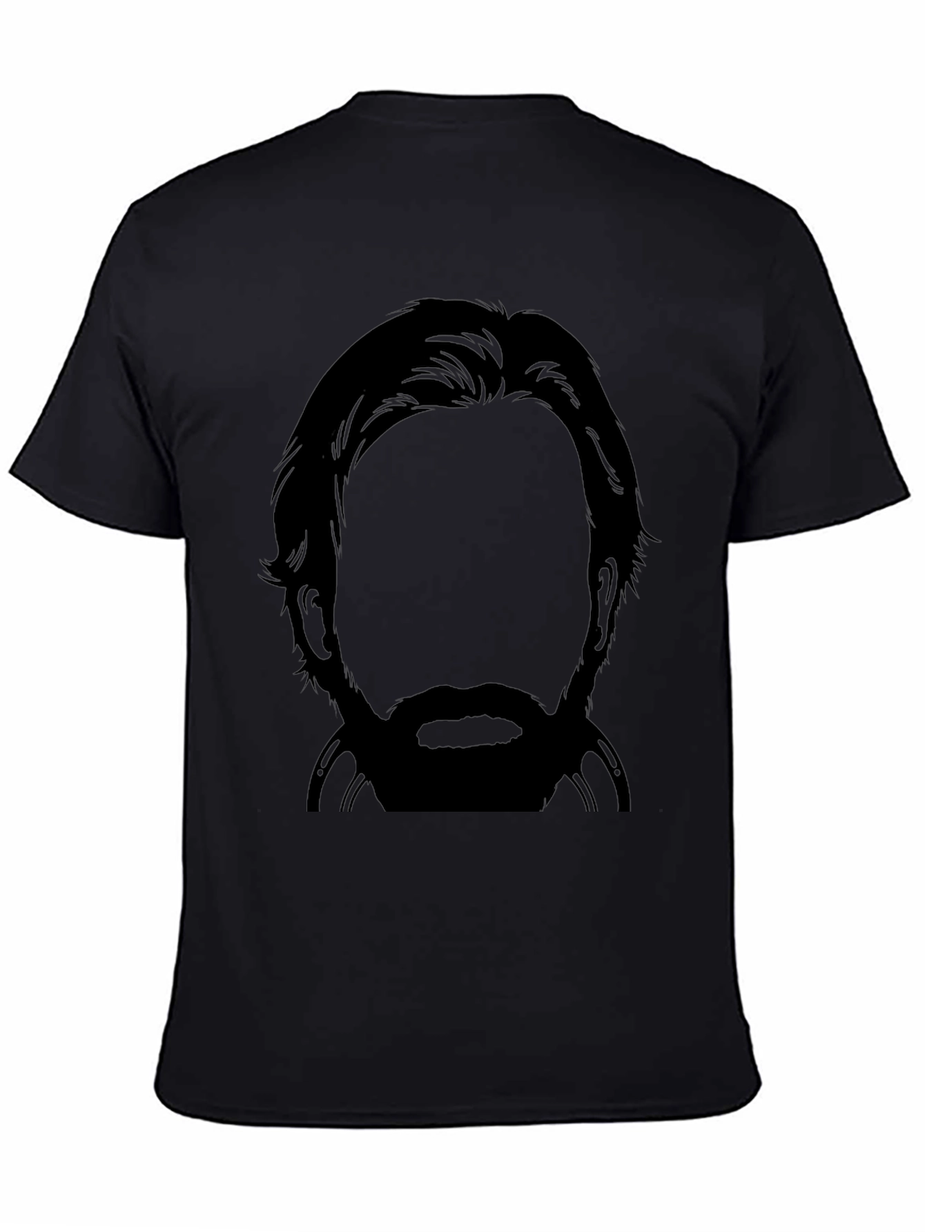 Bearded Silhouette Graphic Tee - Black Crew Neck T-Shirt