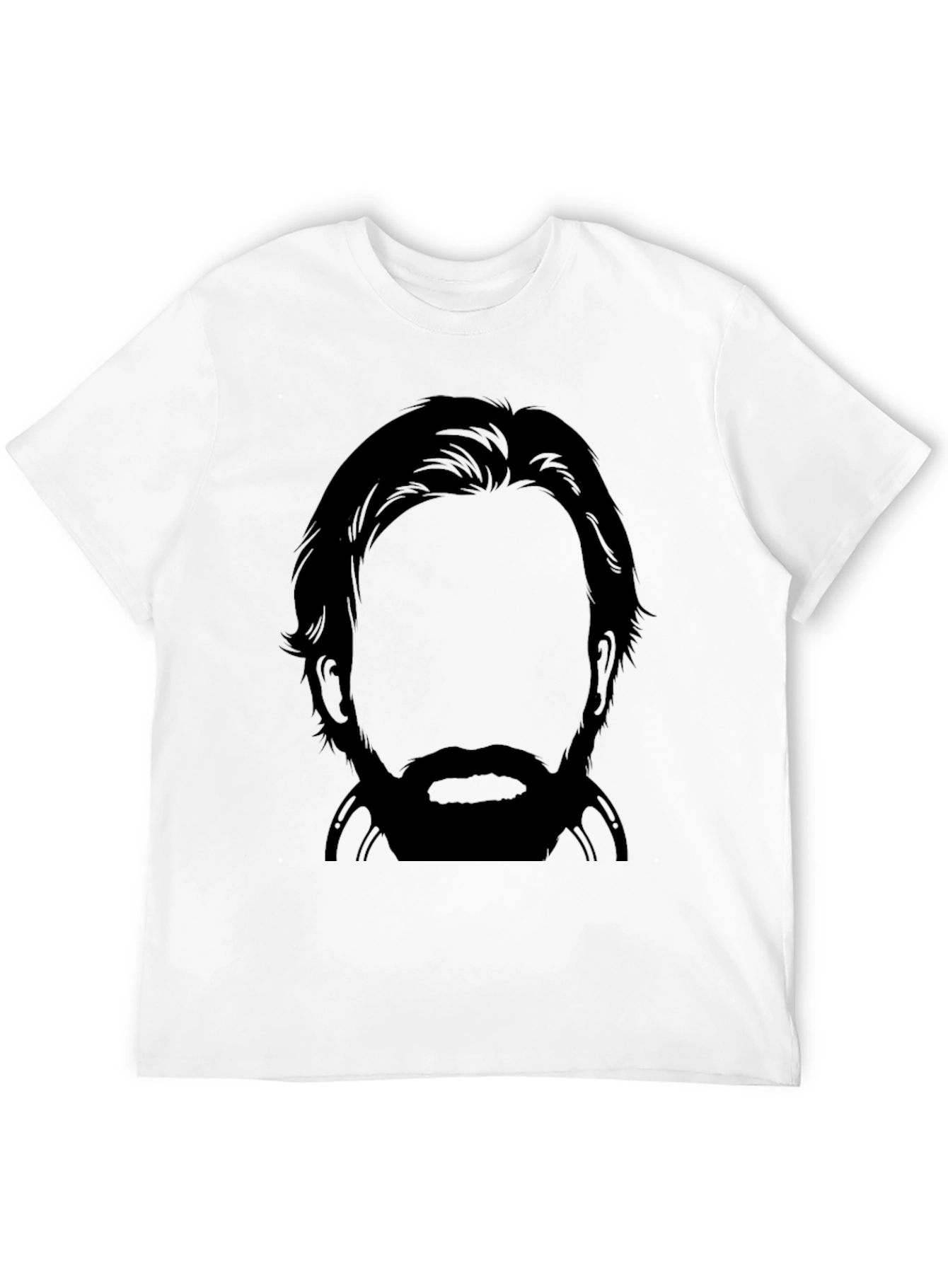 Bearded Silhouette Graphic Tee - Black Crew Neck T-Shirt