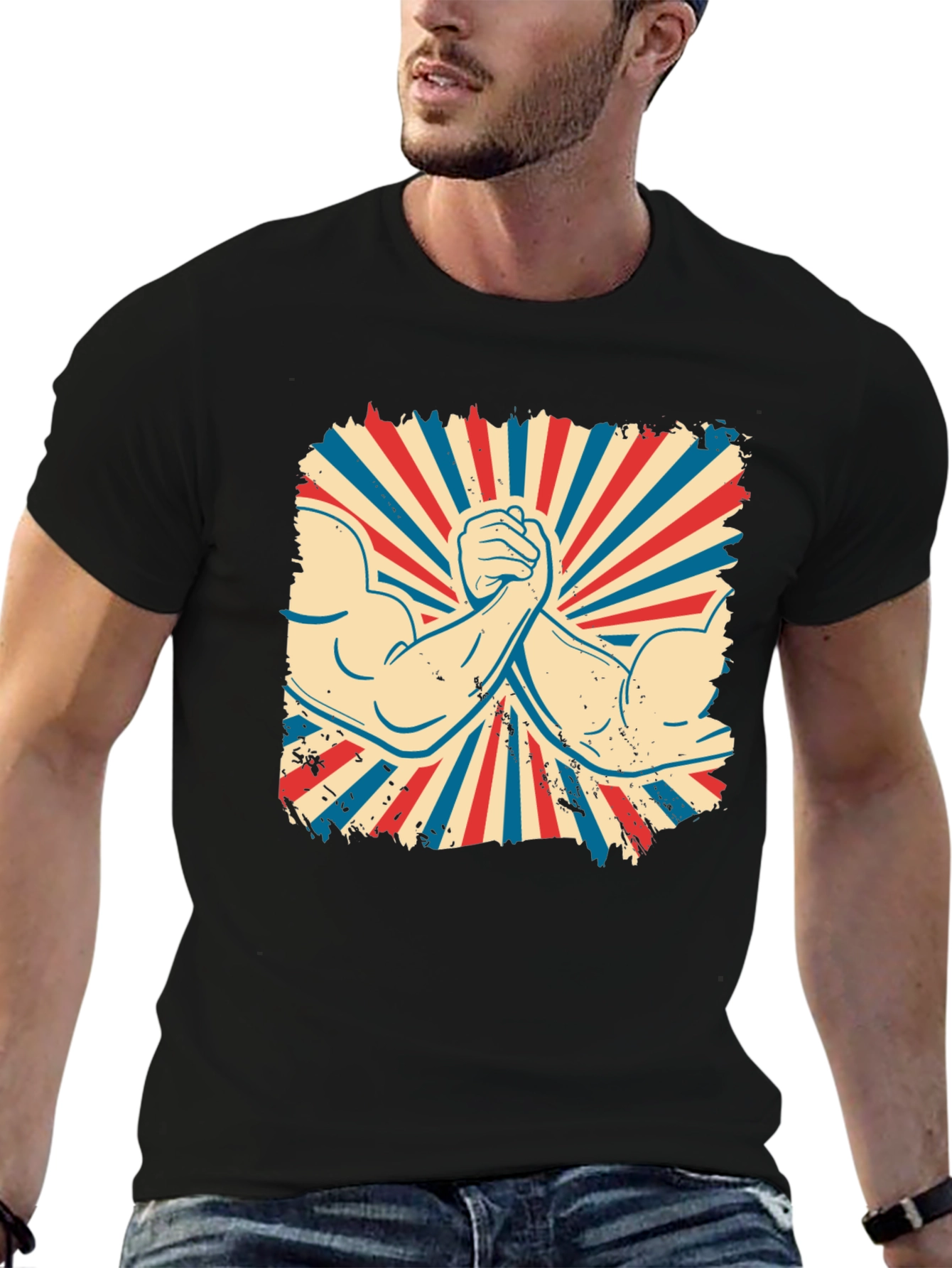 Retro Arm Wrestling Graphic Tee - Black