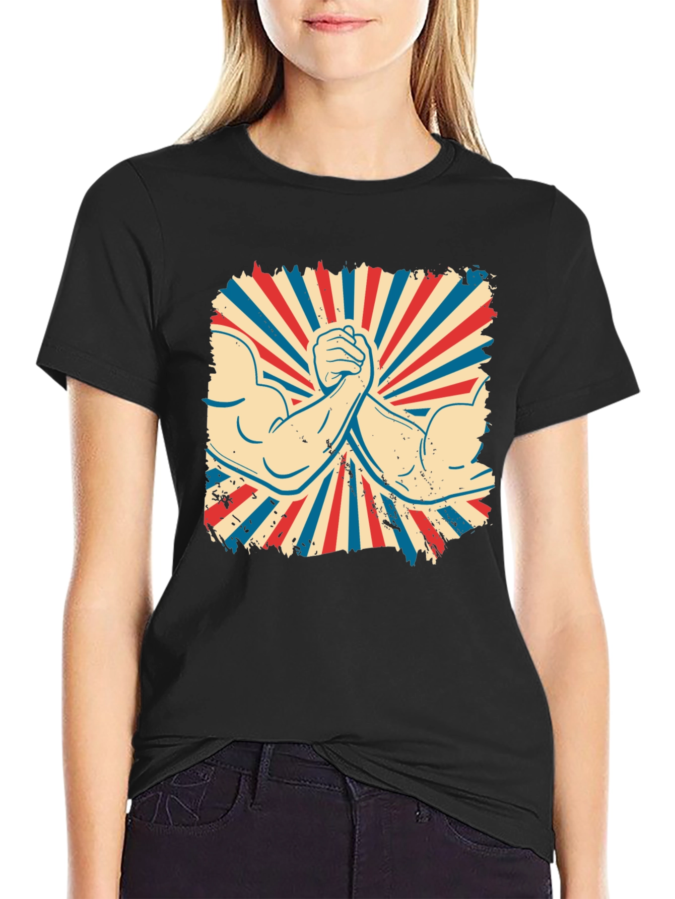 Retro Arm Wrestling Graphic Tee - Black