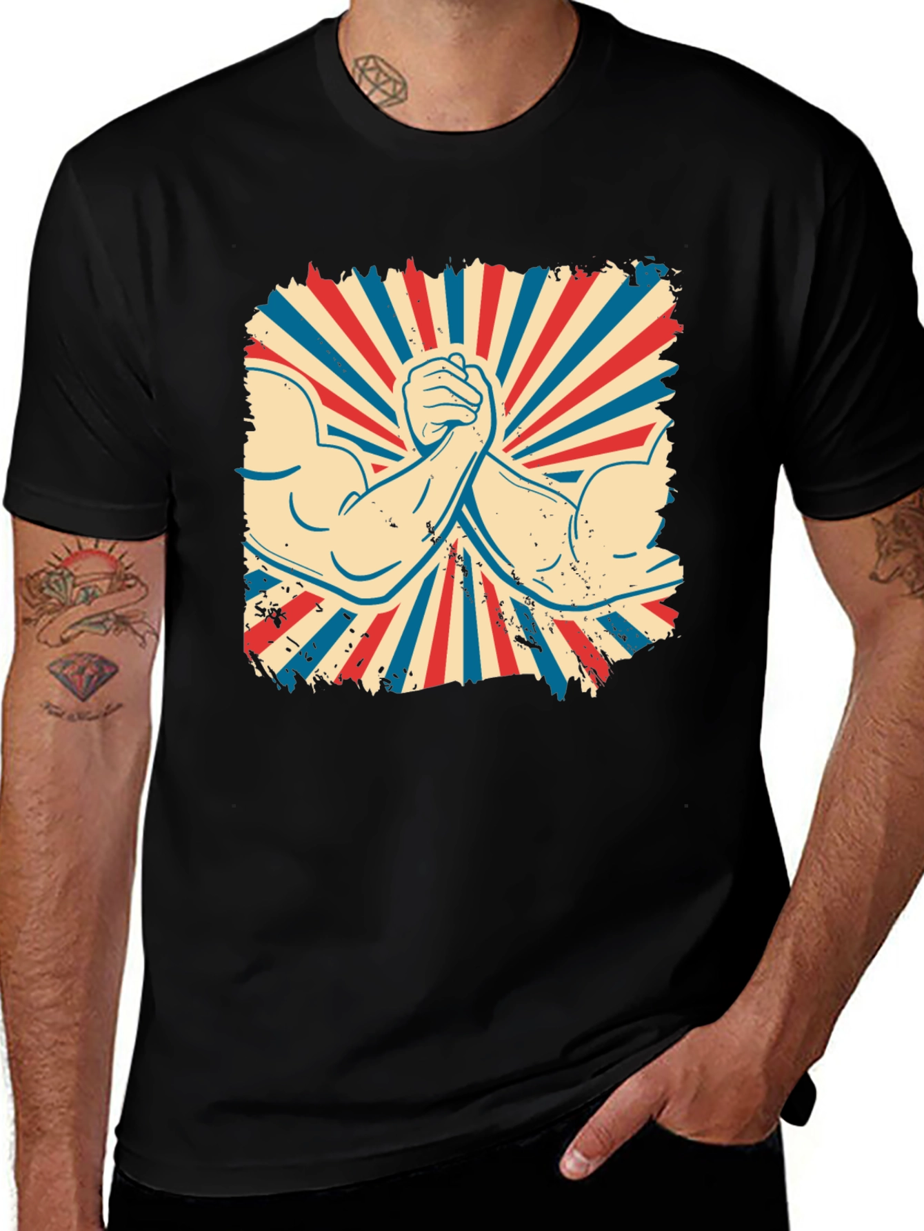 Retro Arm Wrestling Graphic Tee - Black