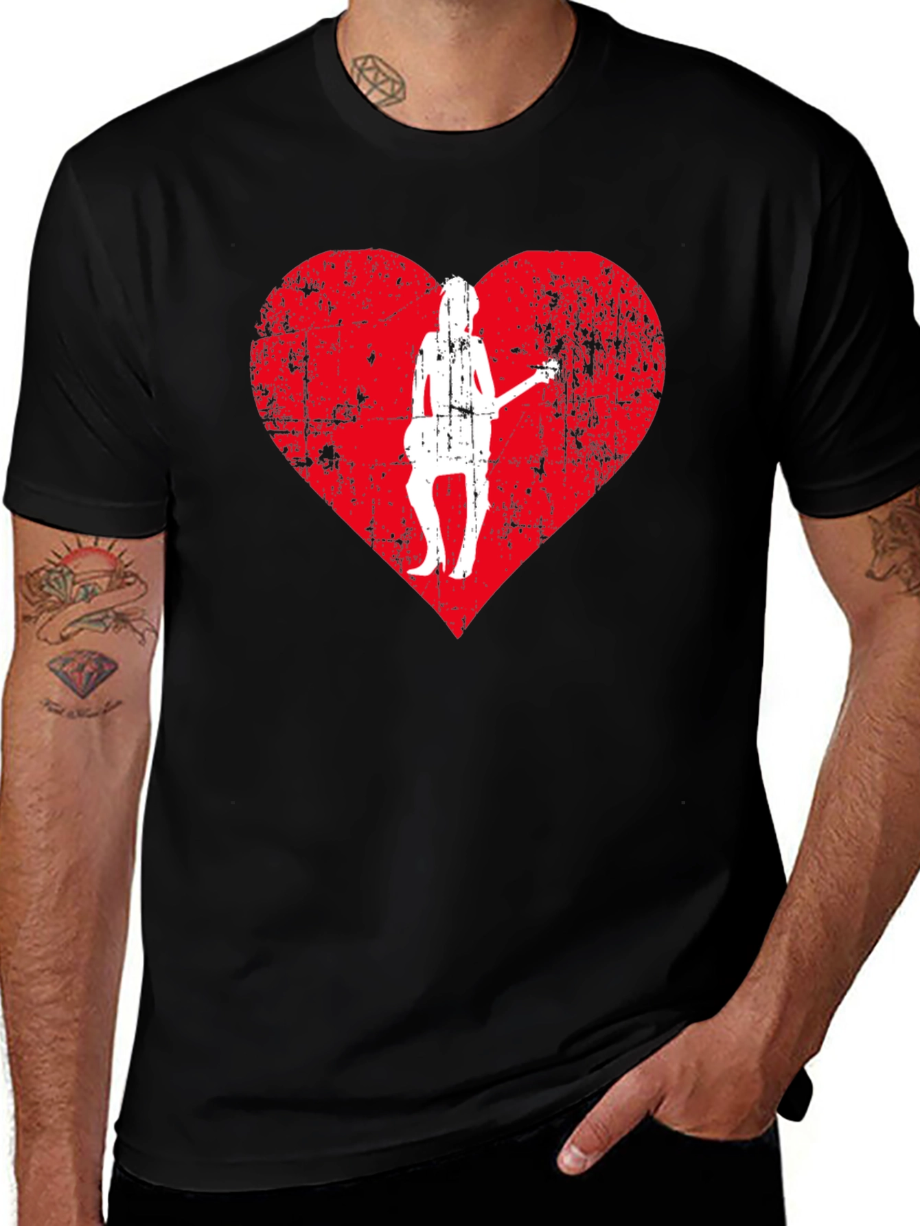 Guitar Girl Heart Graphic Tee - Black