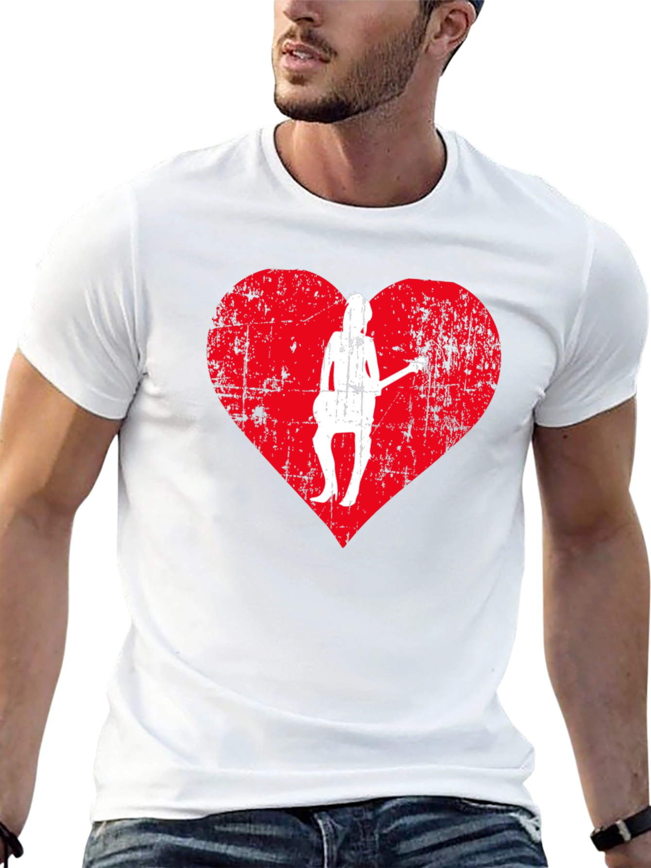 Guitar Girl Heart Graphic Tee - Black