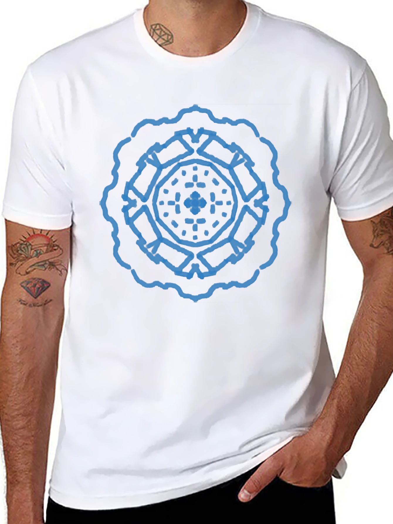 Geometric Blue Print Black T-Shirt