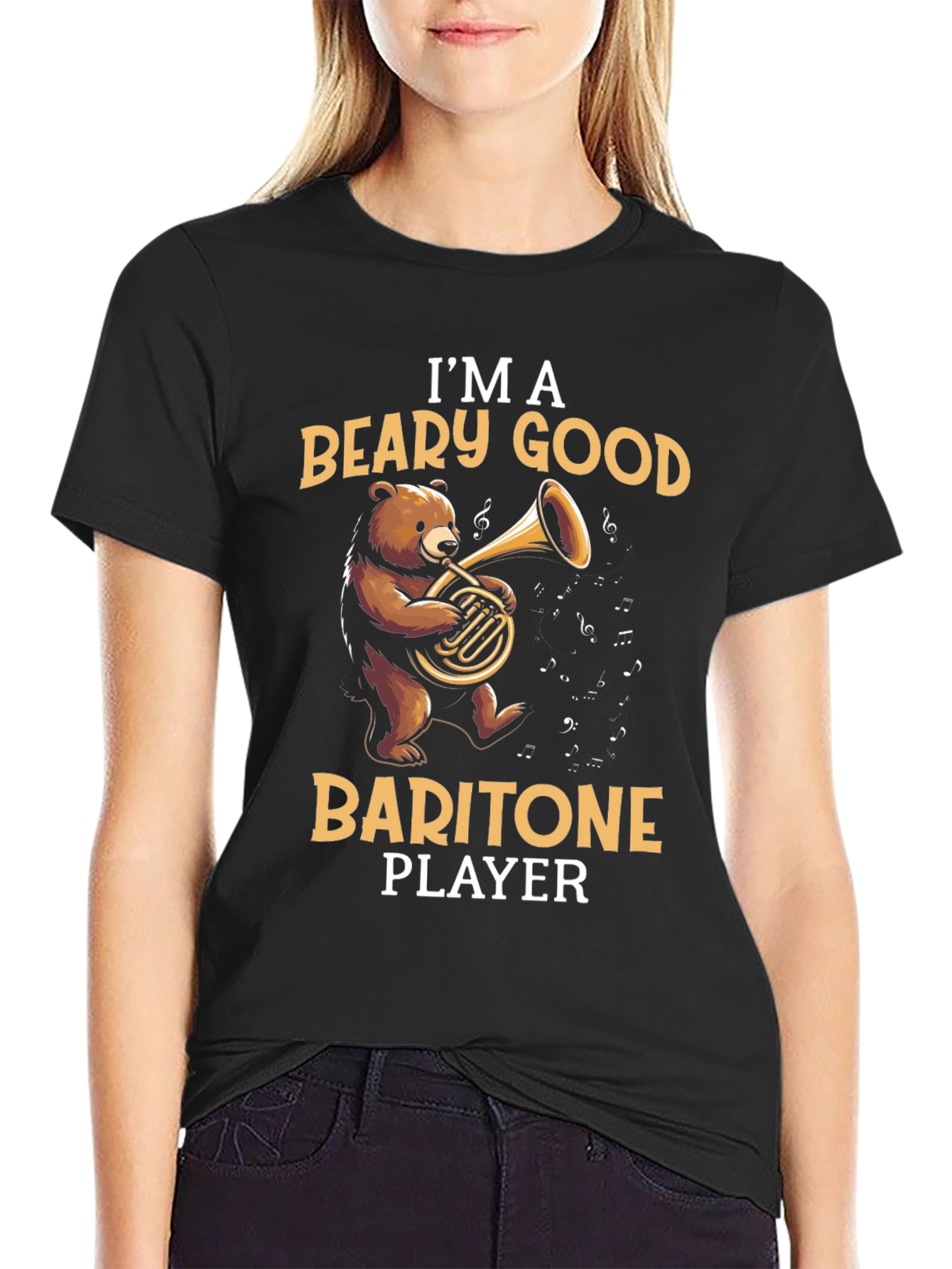 Beary Good Baritone Player Black T-Shirt