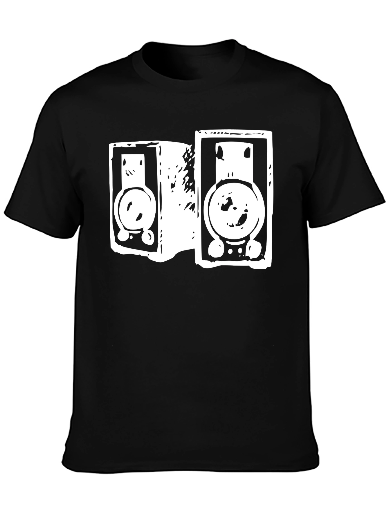 Retro Speaker Graphic Tee - Black Cotton T-Shirt