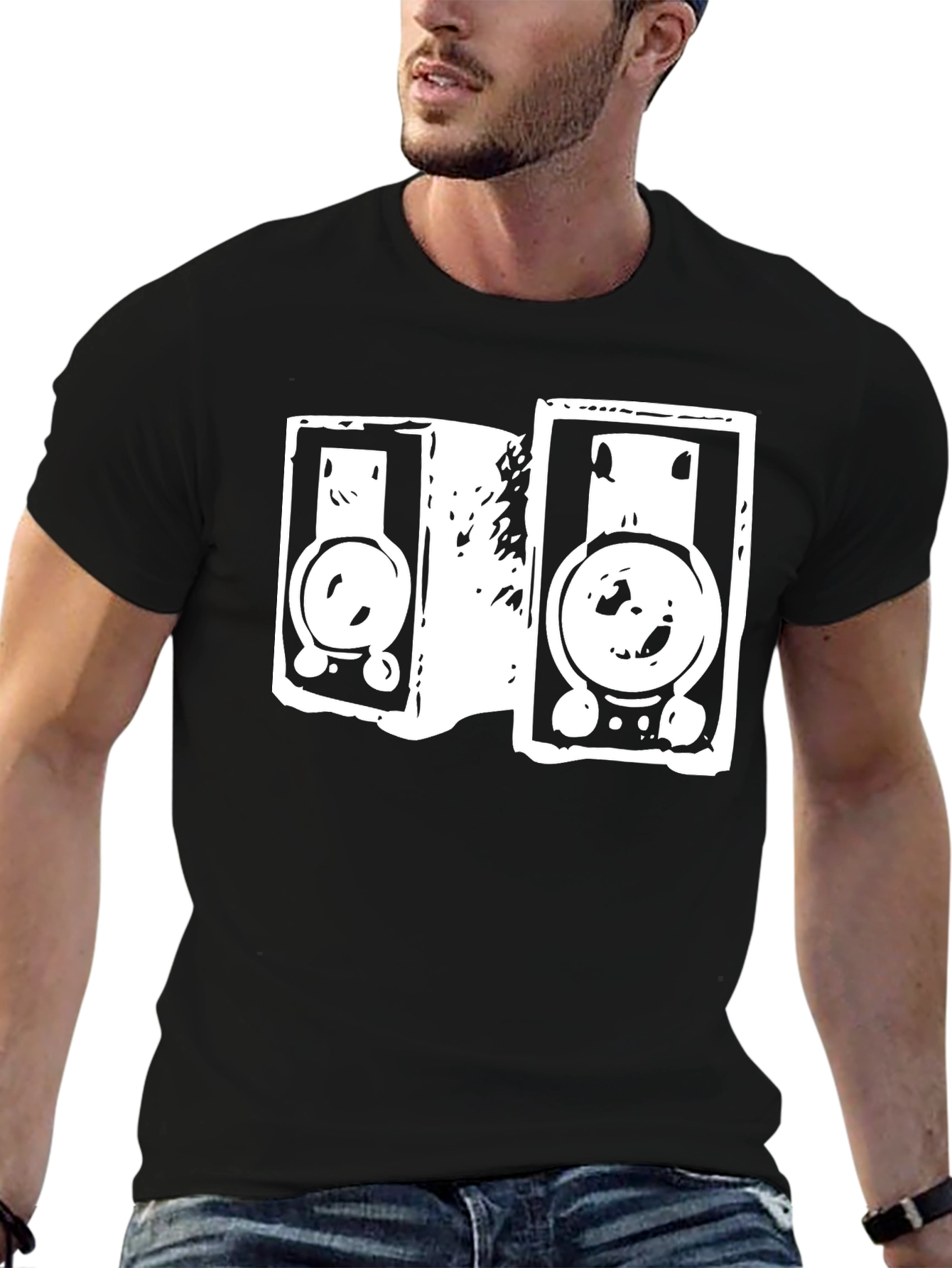 Retro Speaker Graphic Tee - Black Cotton T-Shirt