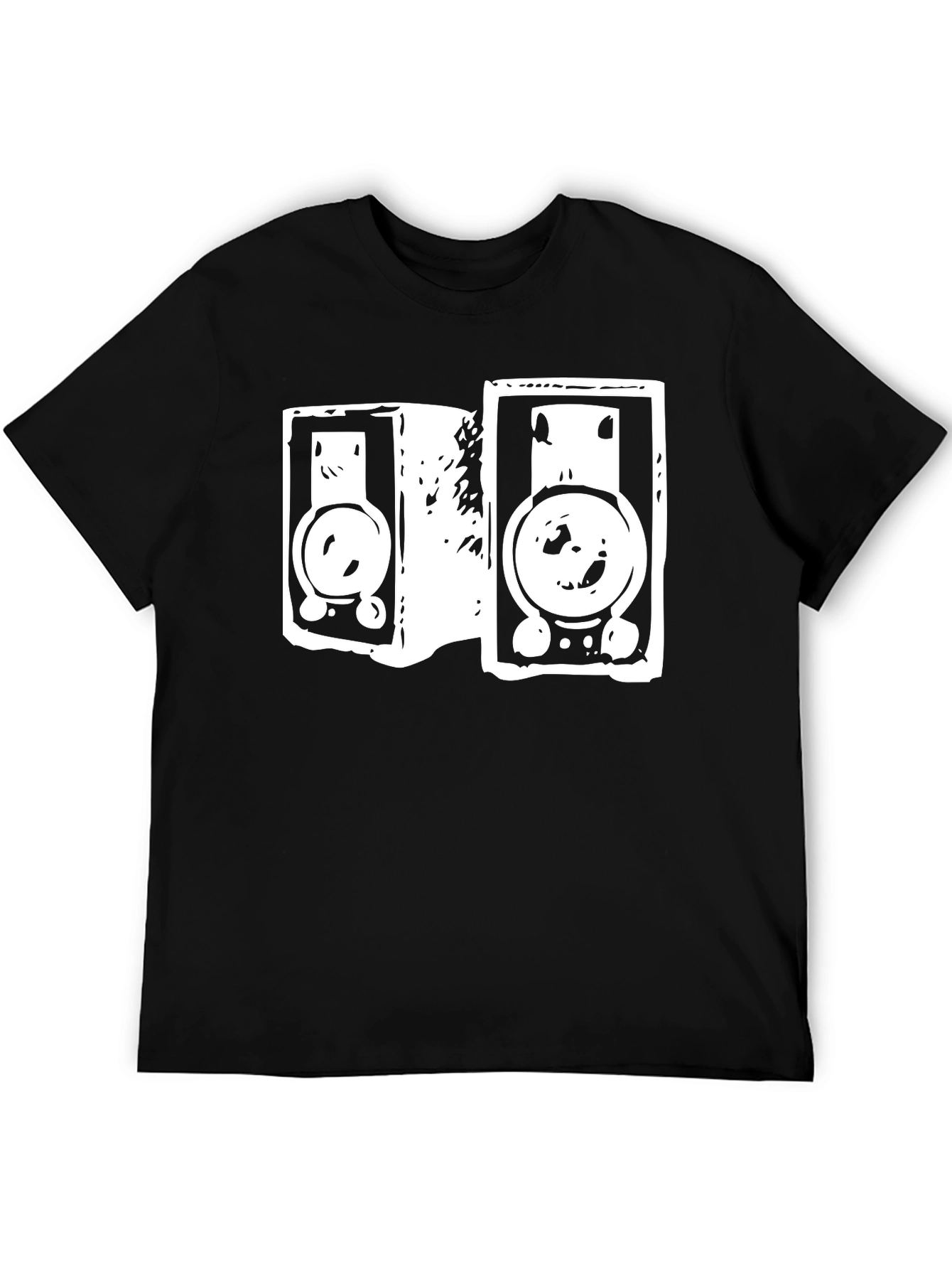 Retro Speaker Graphic Tee - Black Cotton T-Shirt
