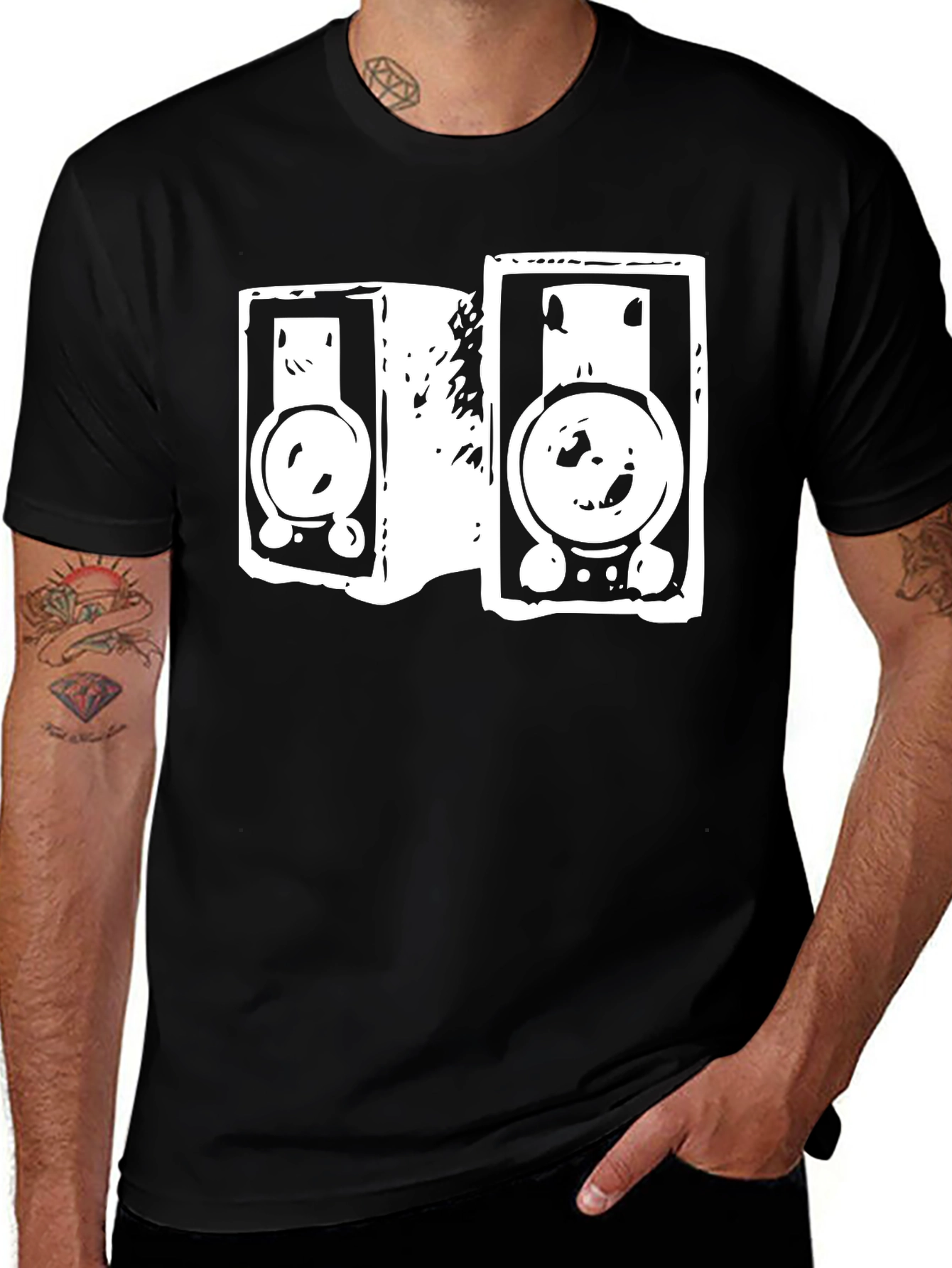 Retro Speaker Graphic Tee - Black Cotton T-Shirt