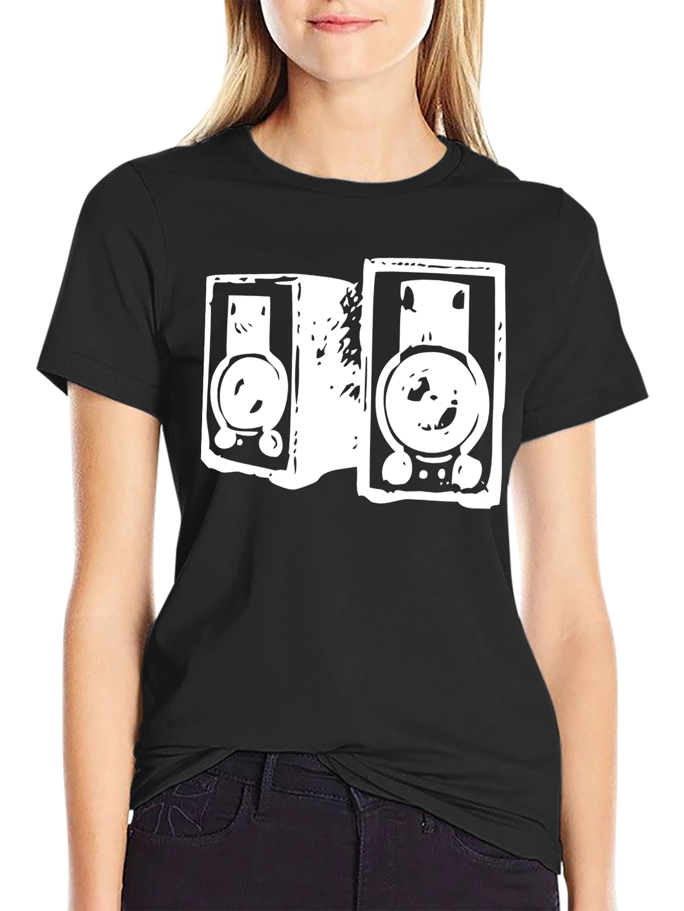 Retro Speaker Graphic Tee - Black Cotton T-Shirt
