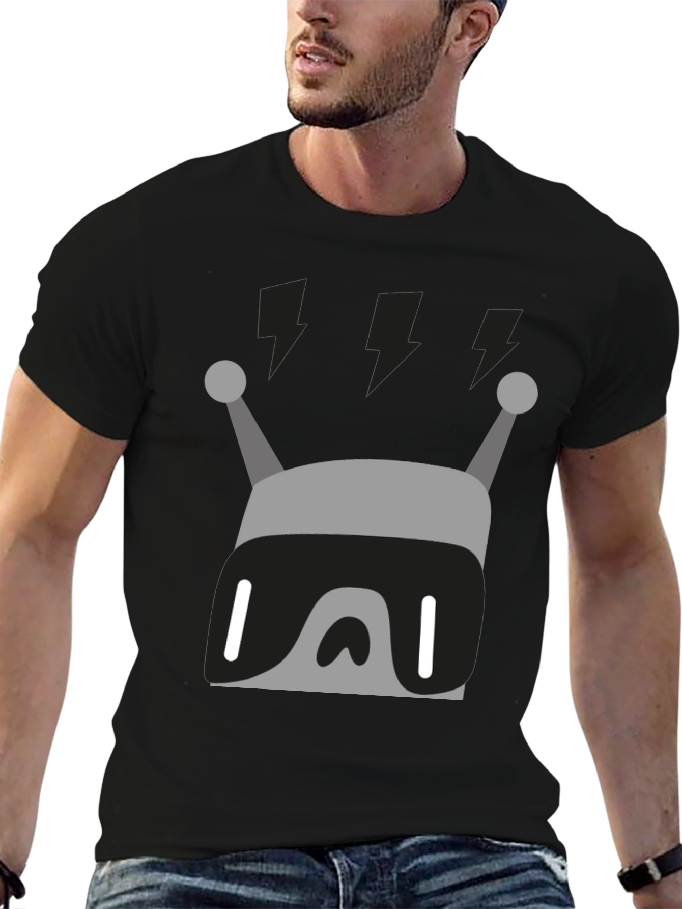 Retro Robot Graphic Tee - Black Cotton Blend