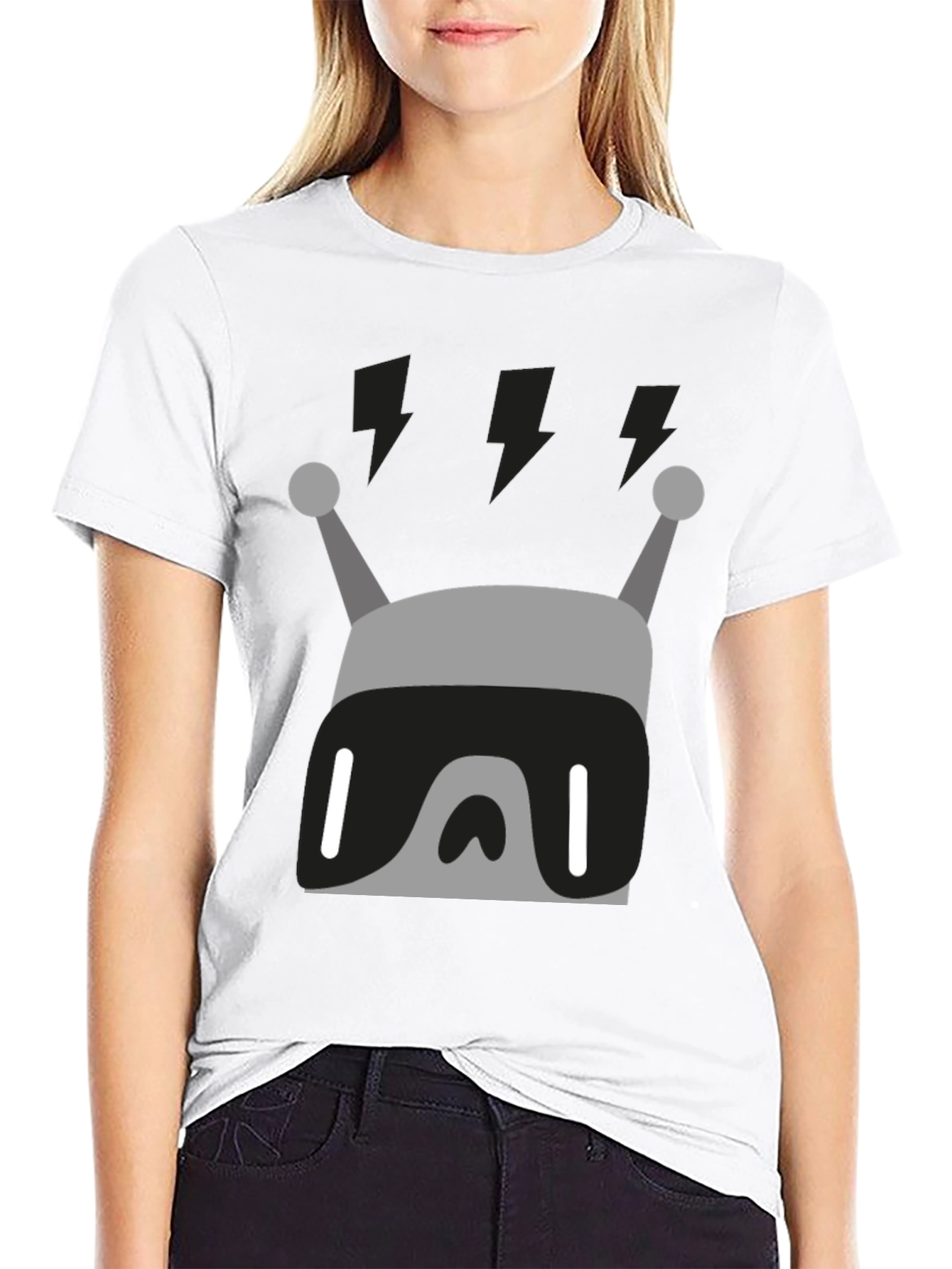 Retro Robot Graphic Tee - Black Cotton Blend