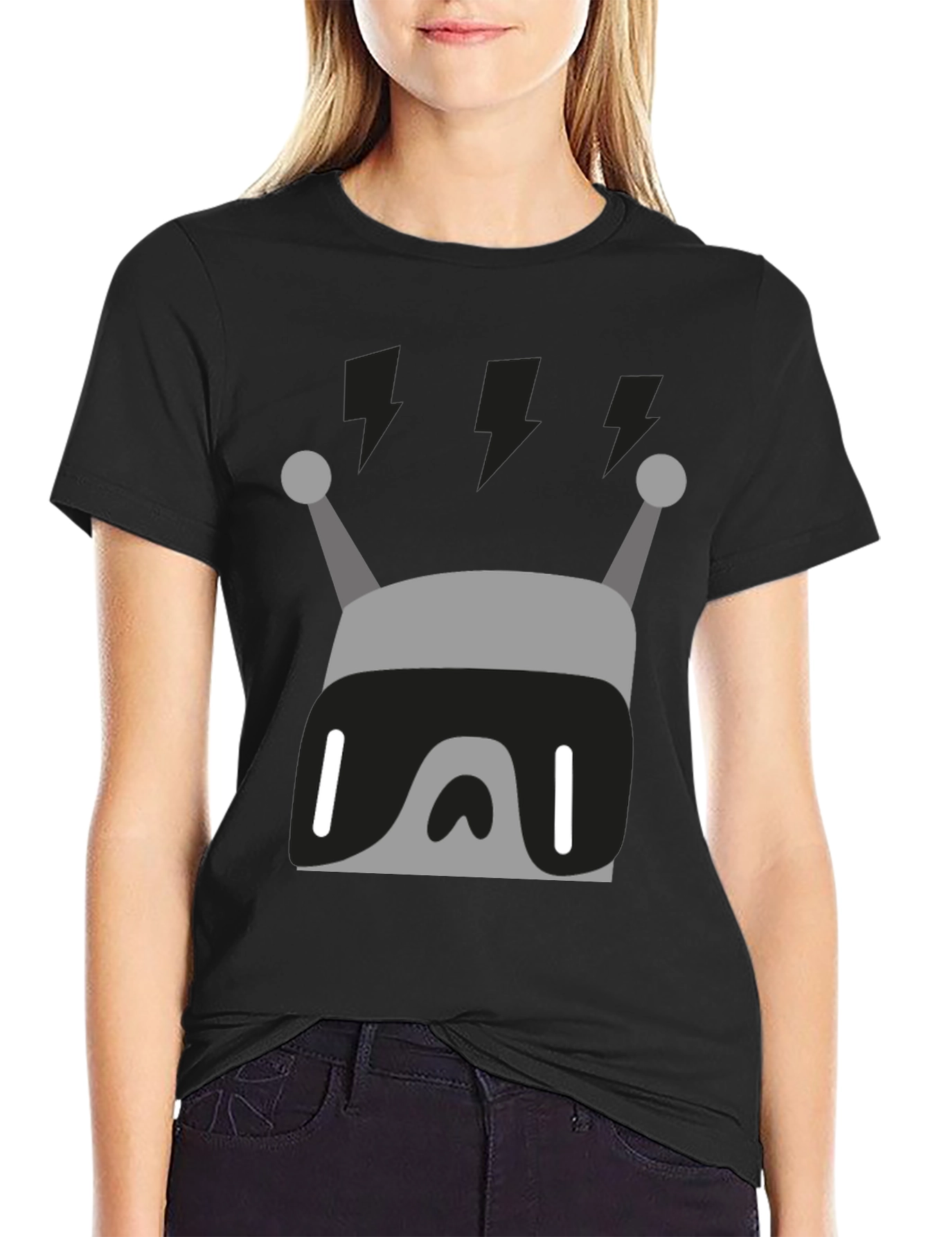 Retro Robot Graphic Tee - Black Cotton Blend