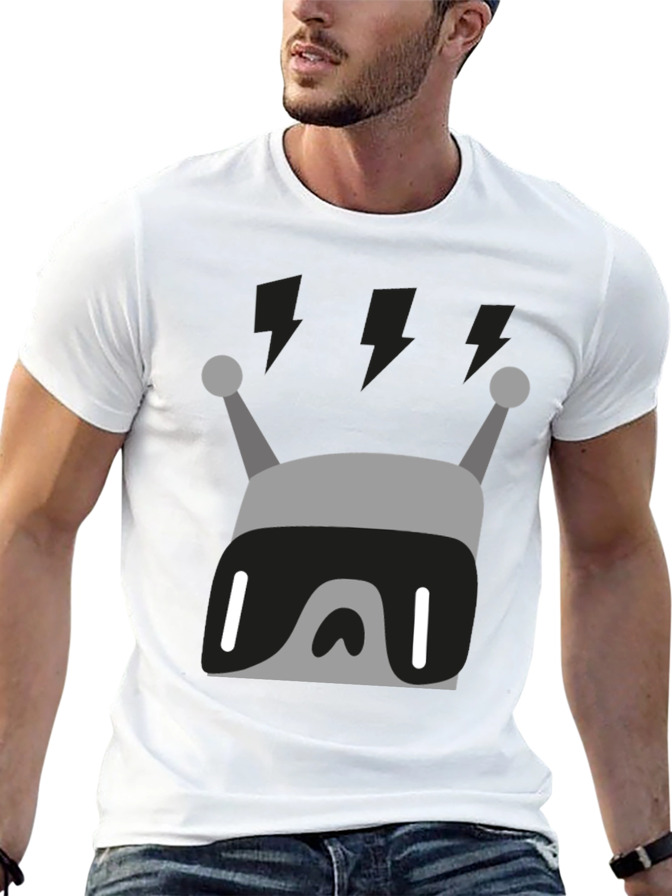 Retro Robot Graphic Tee - Black Cotton Blend