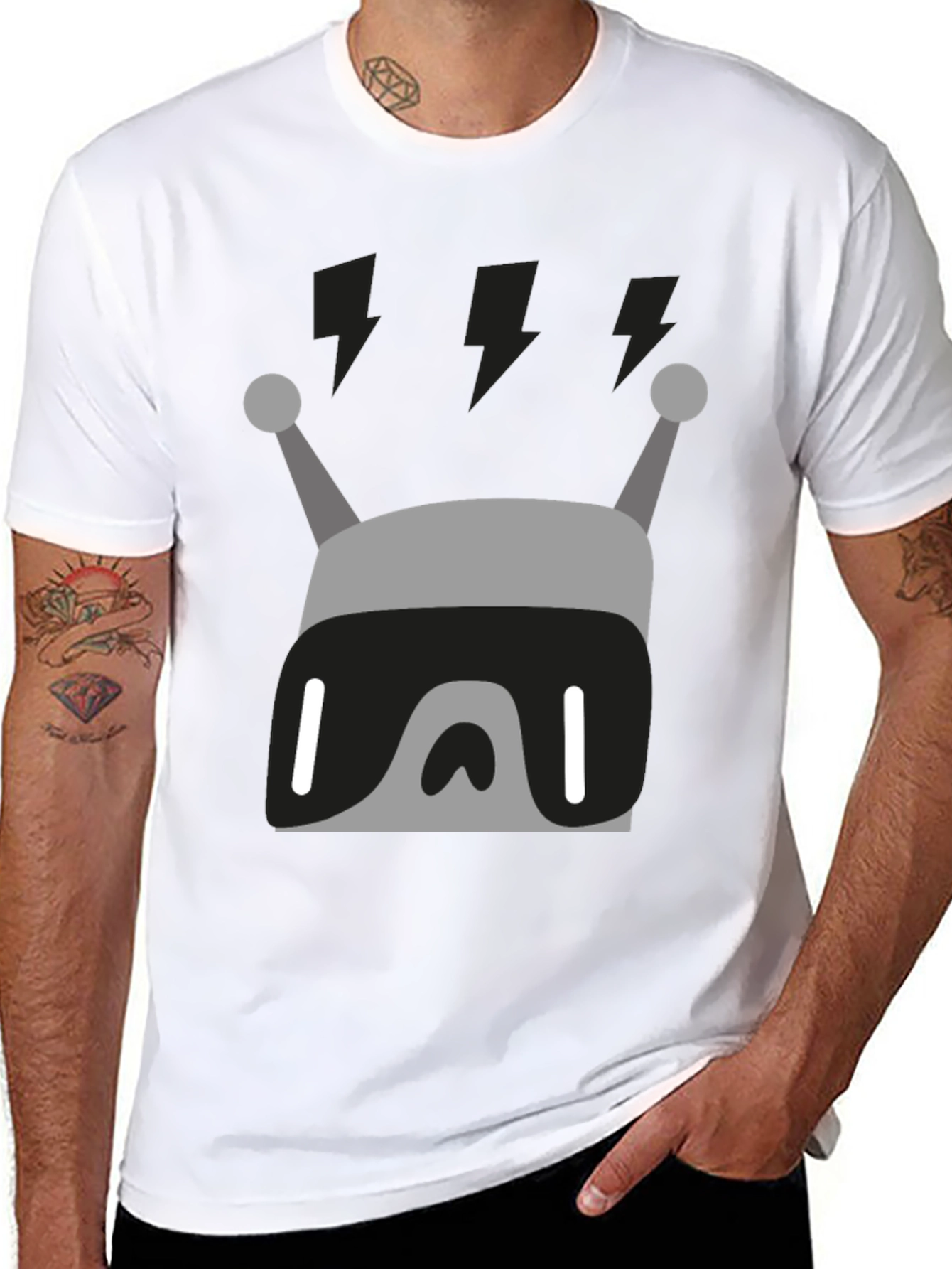 Retro Robot Graphic Tee - Black Cotton Blend