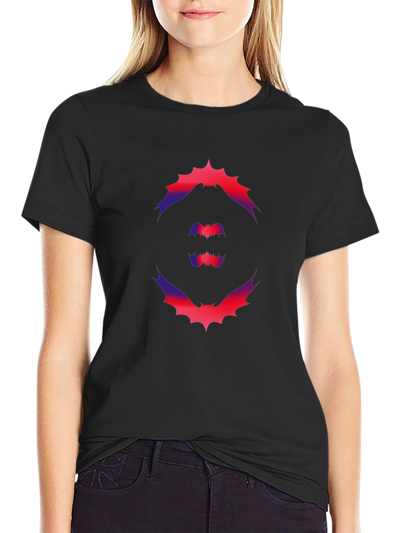 Bat Graphic Print Black T-Shirt