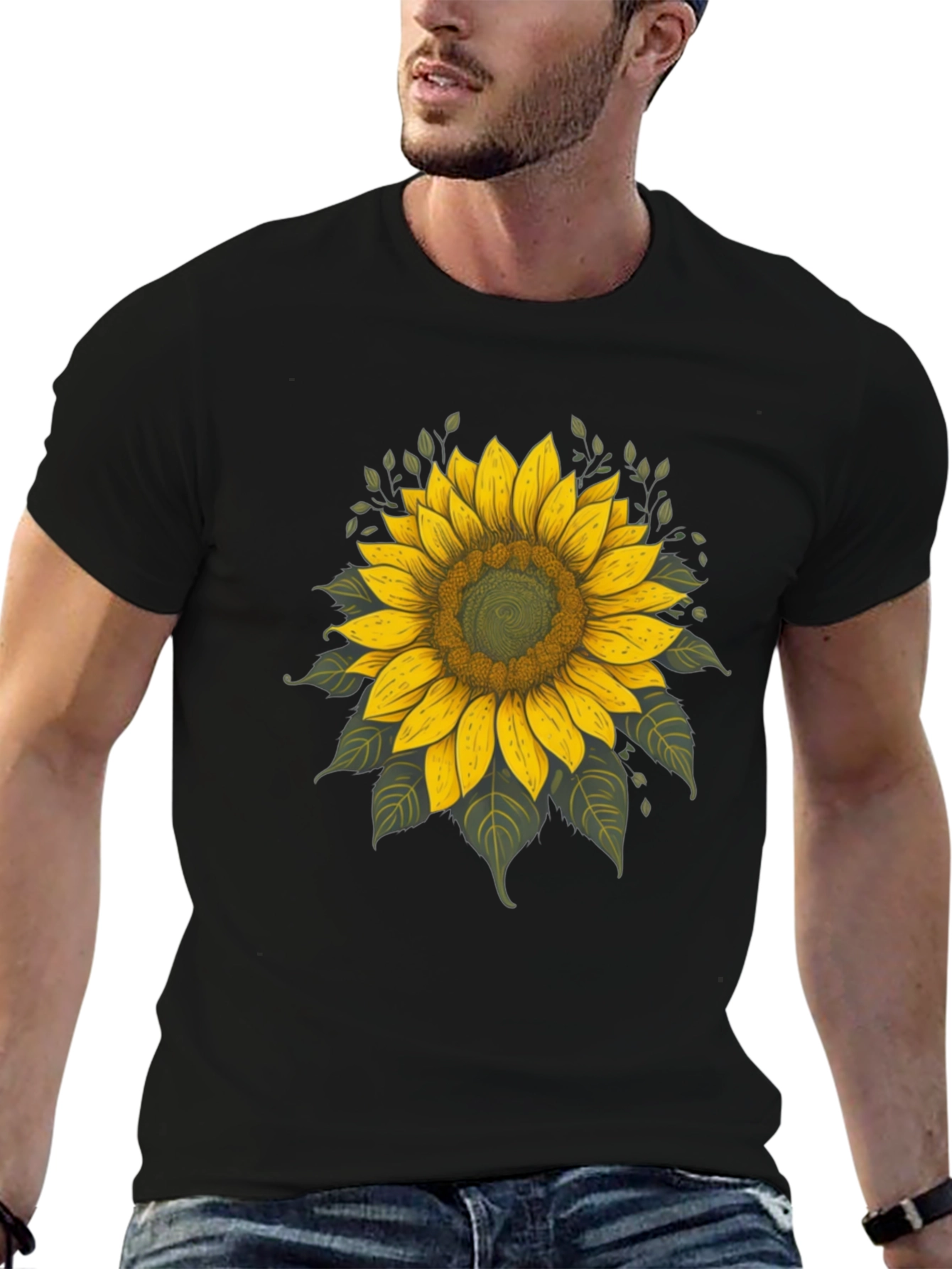Sunflower Graphic Tee - Black Cotton T-Shirt