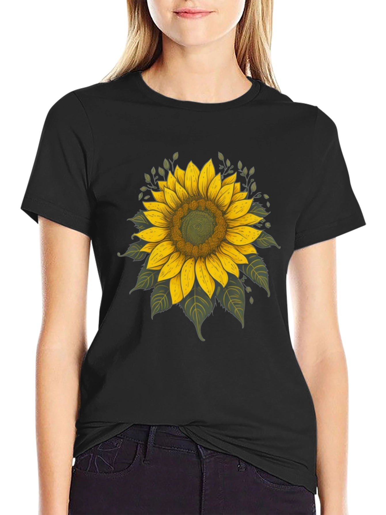 Sunflower Graphic Tee - Black Cotton T-Shirt
