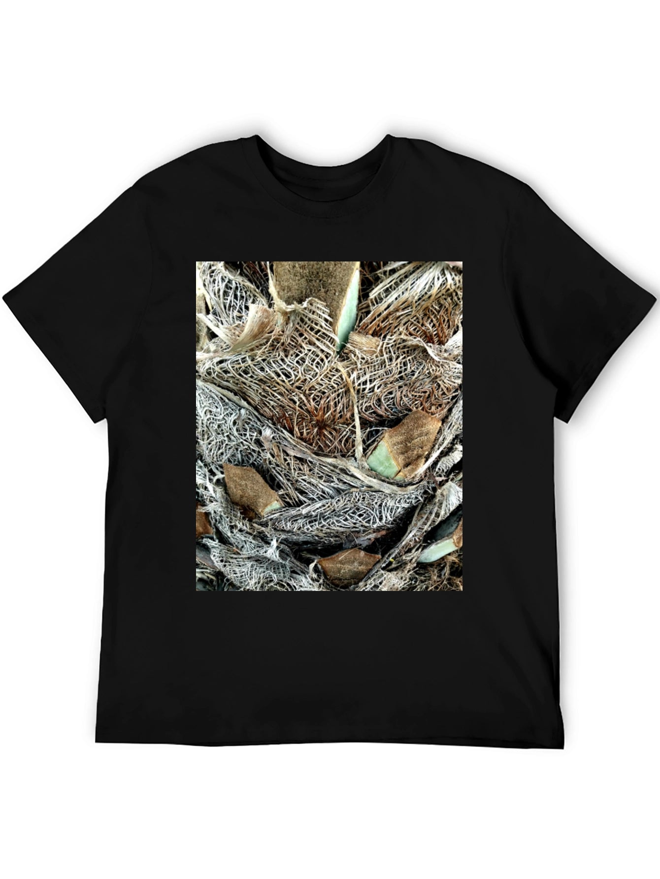 Textured Palm Bark Print Black T-Shirt