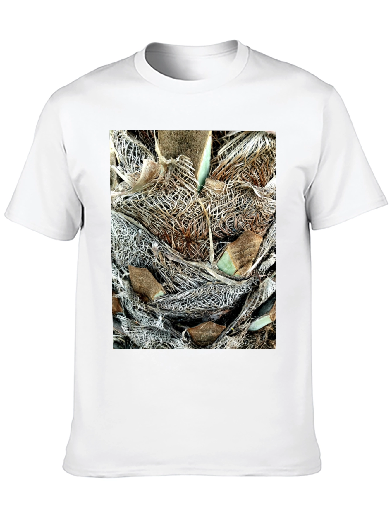 Textured Palm Bark Print Black T-Shirt