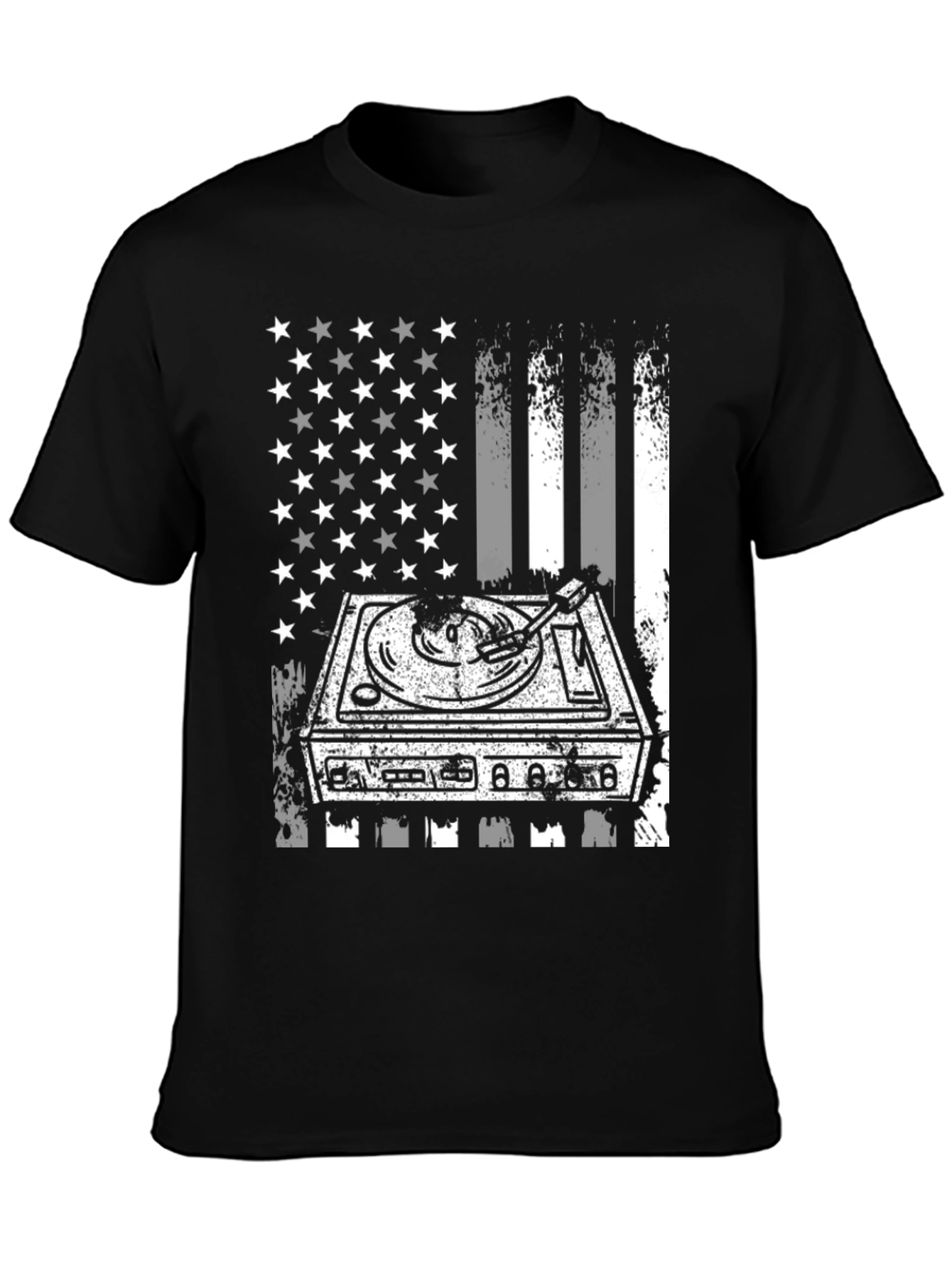 DJ Turntable American Flag Graphic T-Shirt