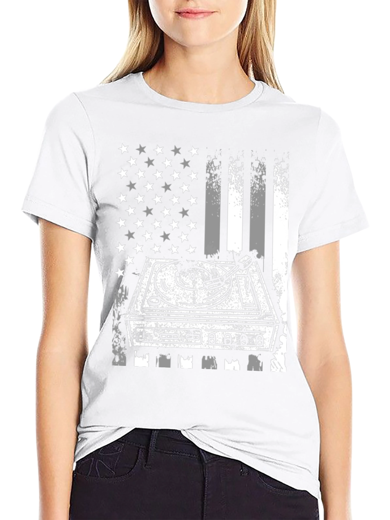 DJ Turntable American Flag Graphic T-Shirt